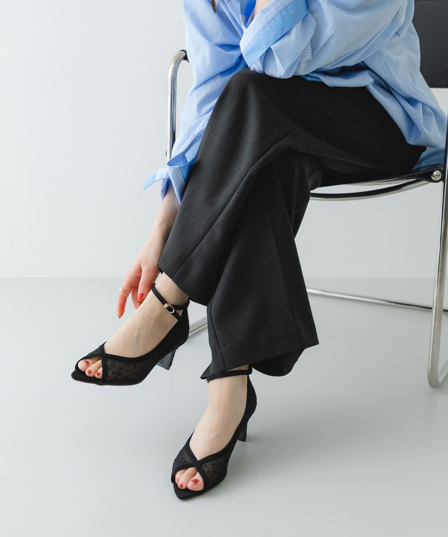 『MADE IN JAPAN』6センチチャンキーヒールシアーパンプス BLACK 36