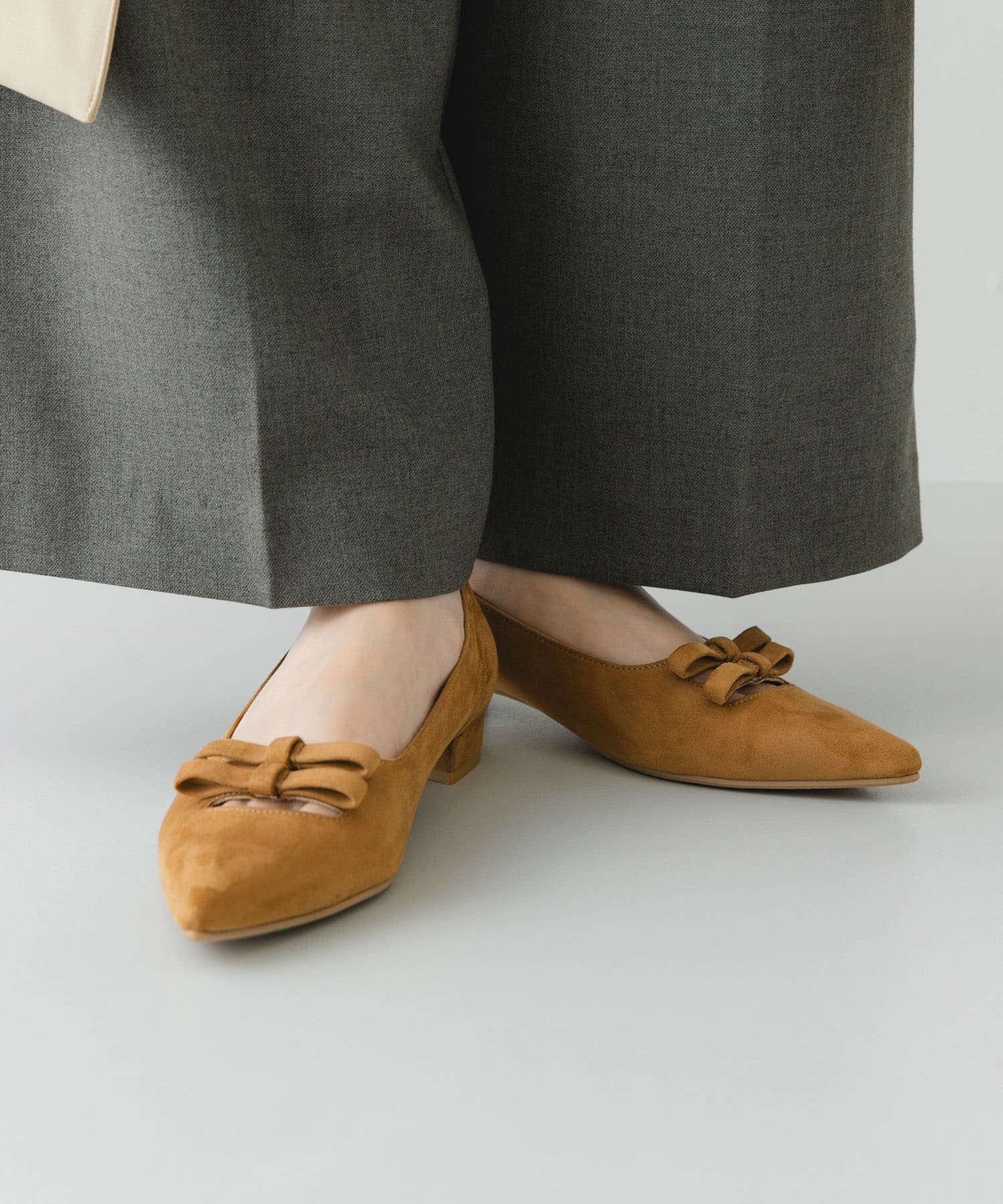 『MADE IN JAPAN』 ダブルリボンフラットパンプス CAMEL 36