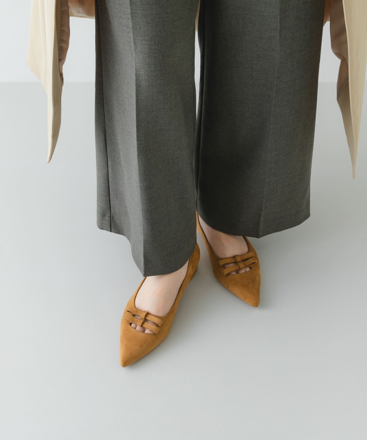 『MADE IN JAPAN』 ダブルリボンフラットパンプス CAMEL 36