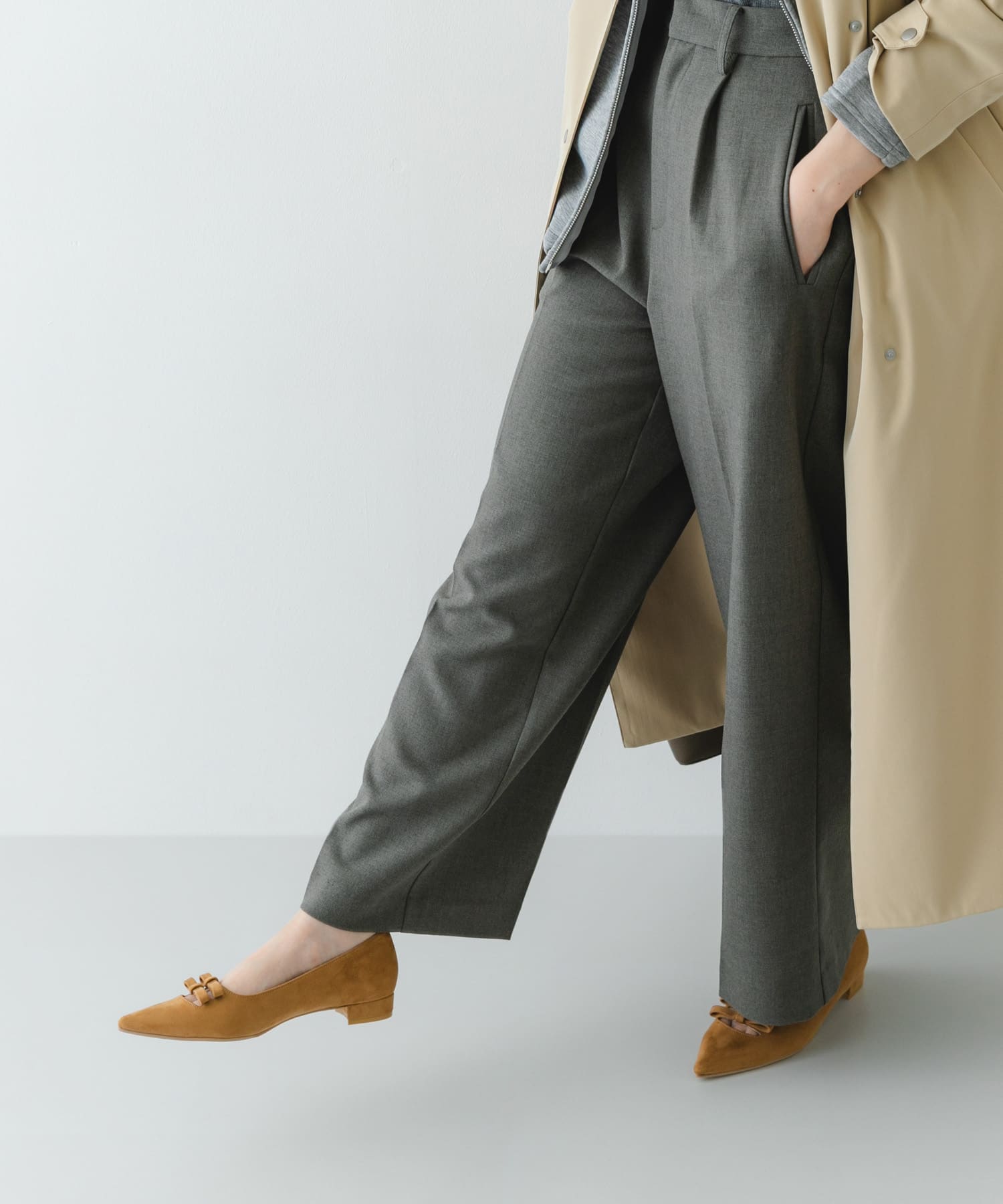 『MADE IN JAPAN』 ダブルリボンフラットパンプス CAMEL 36