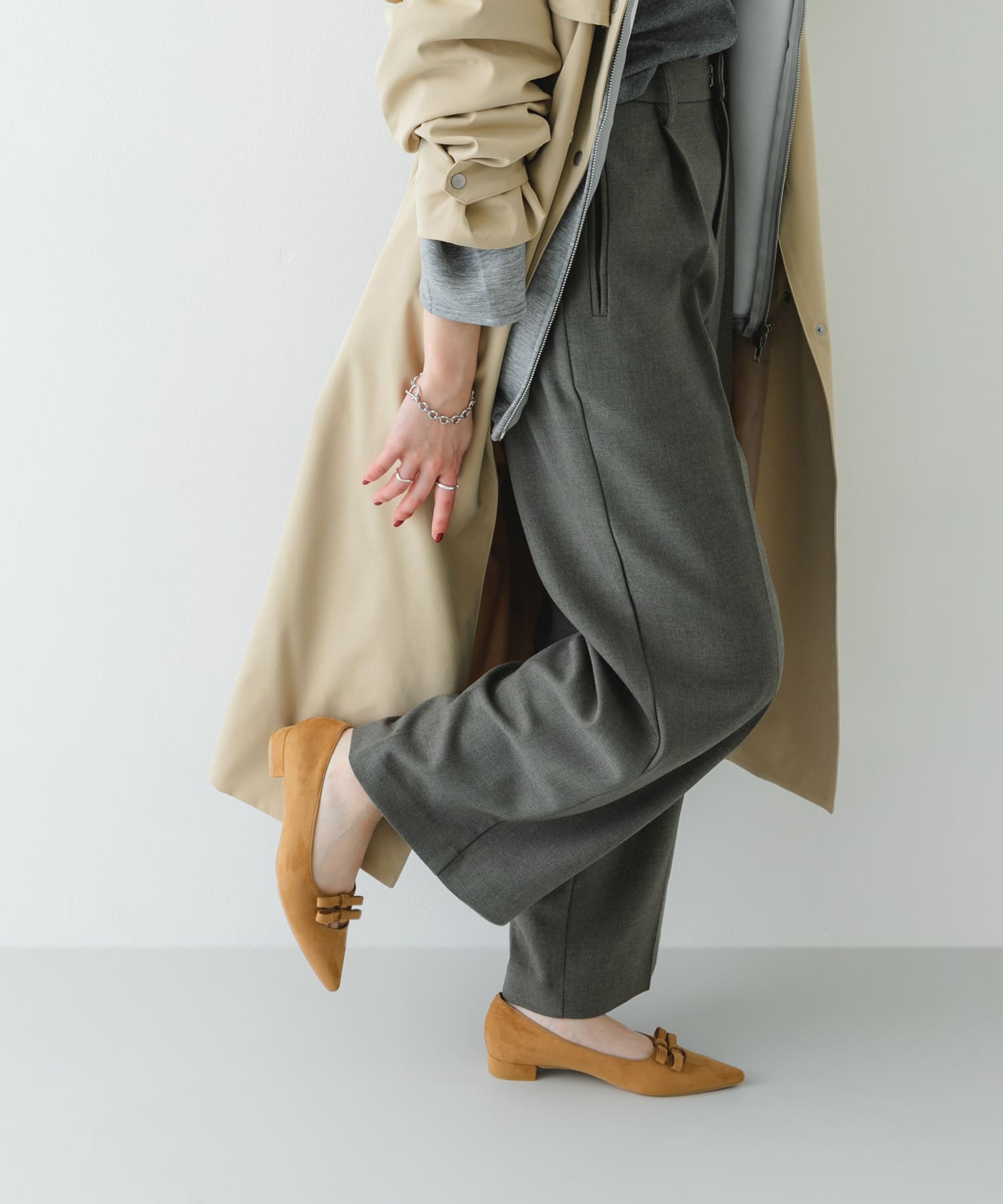 『MADE IN JAPAN』 ダブルリボンフラットパンプス CAMEL 36