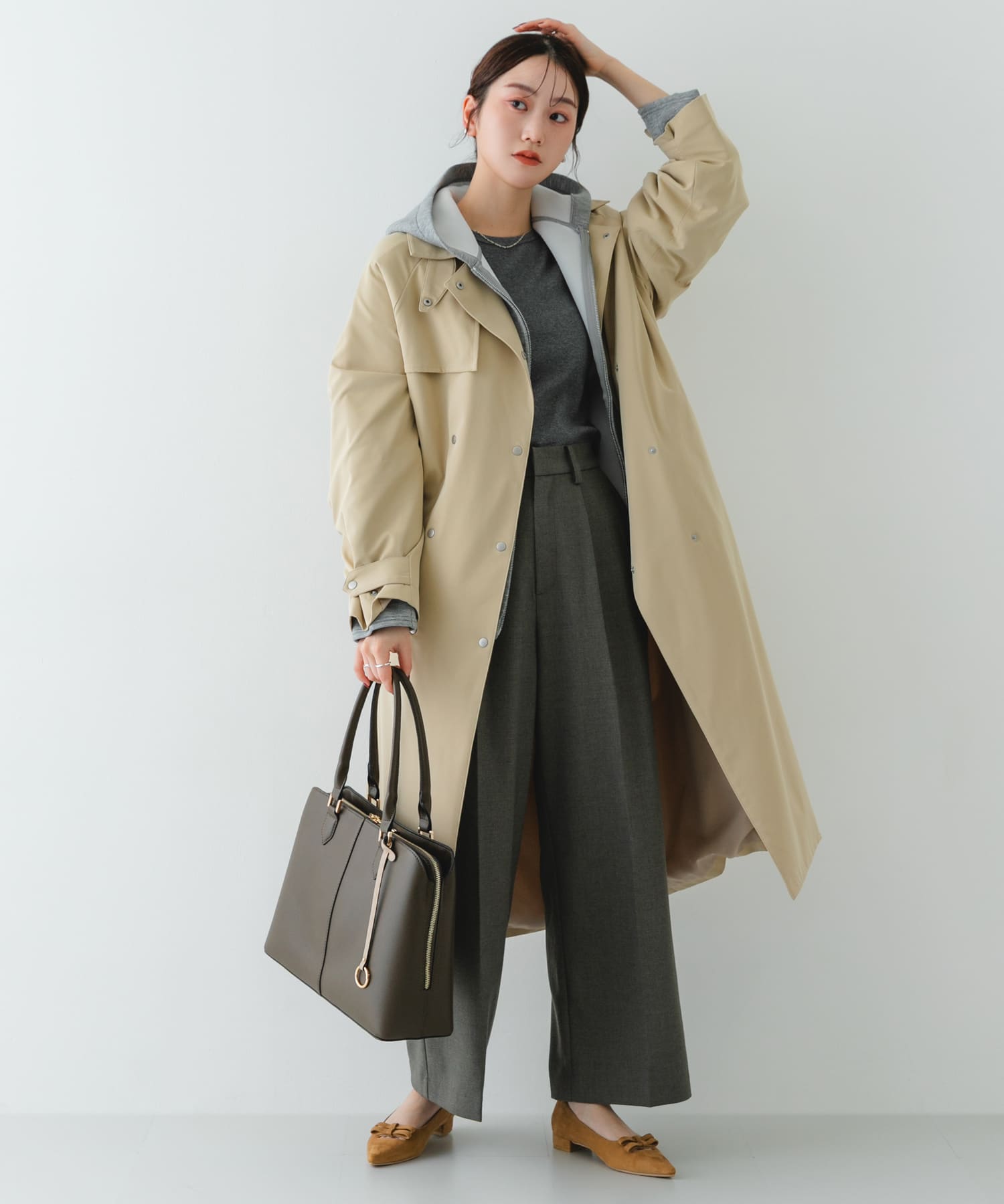 『MADE IN JAPAN』 ダブルリボンフラットパンプス CAMEL 36