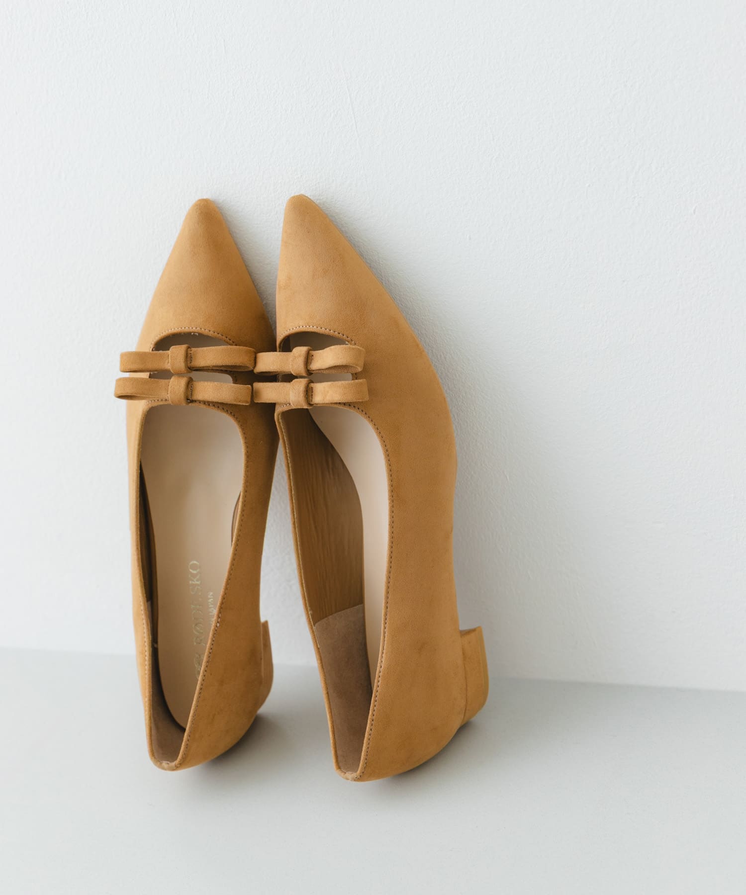 『MADE IN JAPAN』 ダブルリボンフラットパンプス CAMEL 36