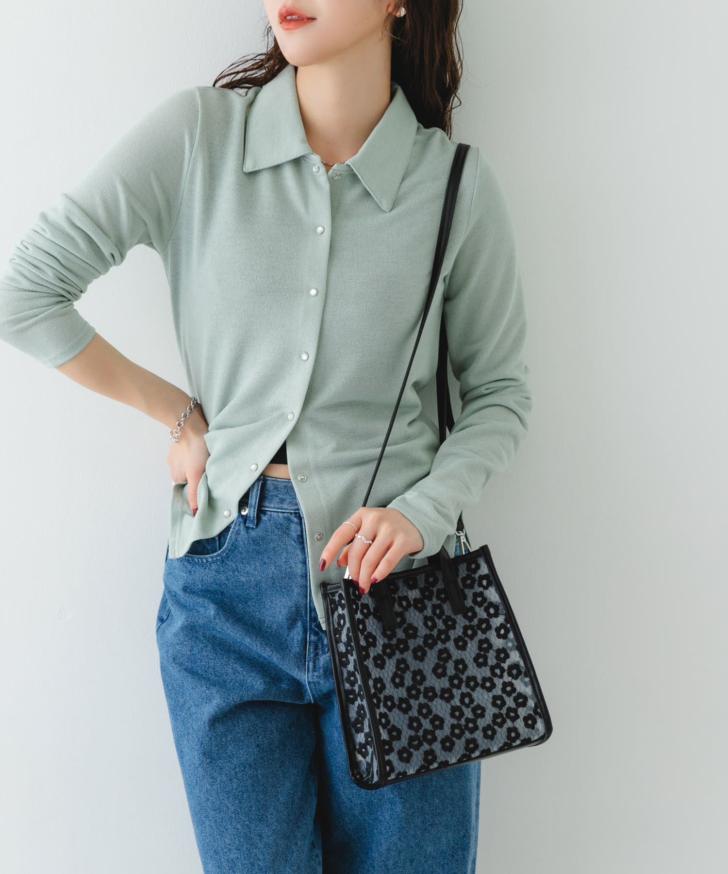 フラワーシアー2WAYハンドバッグ BLACK One