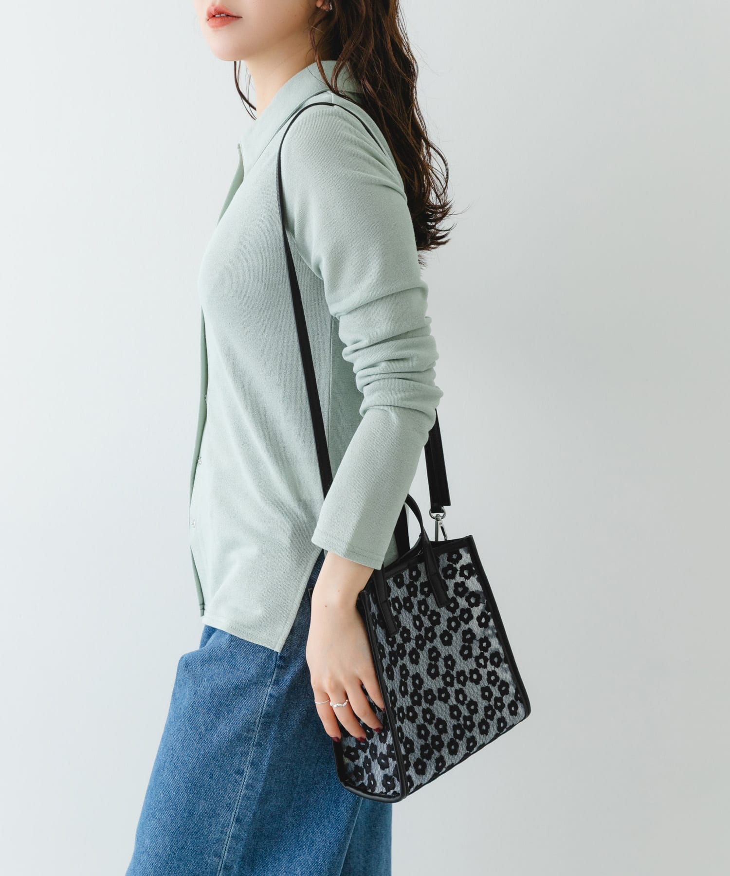 フラワーシアー2WAYハンドバッグ BLACK One