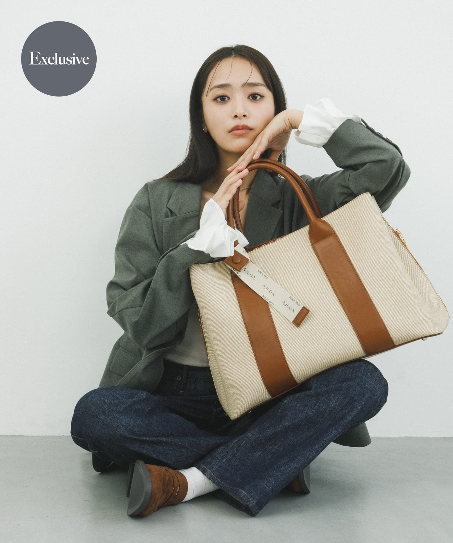 『別注』AJUGA.×RODE SKO　ロゴリボン付ビッグトート OFFxCAMEL One