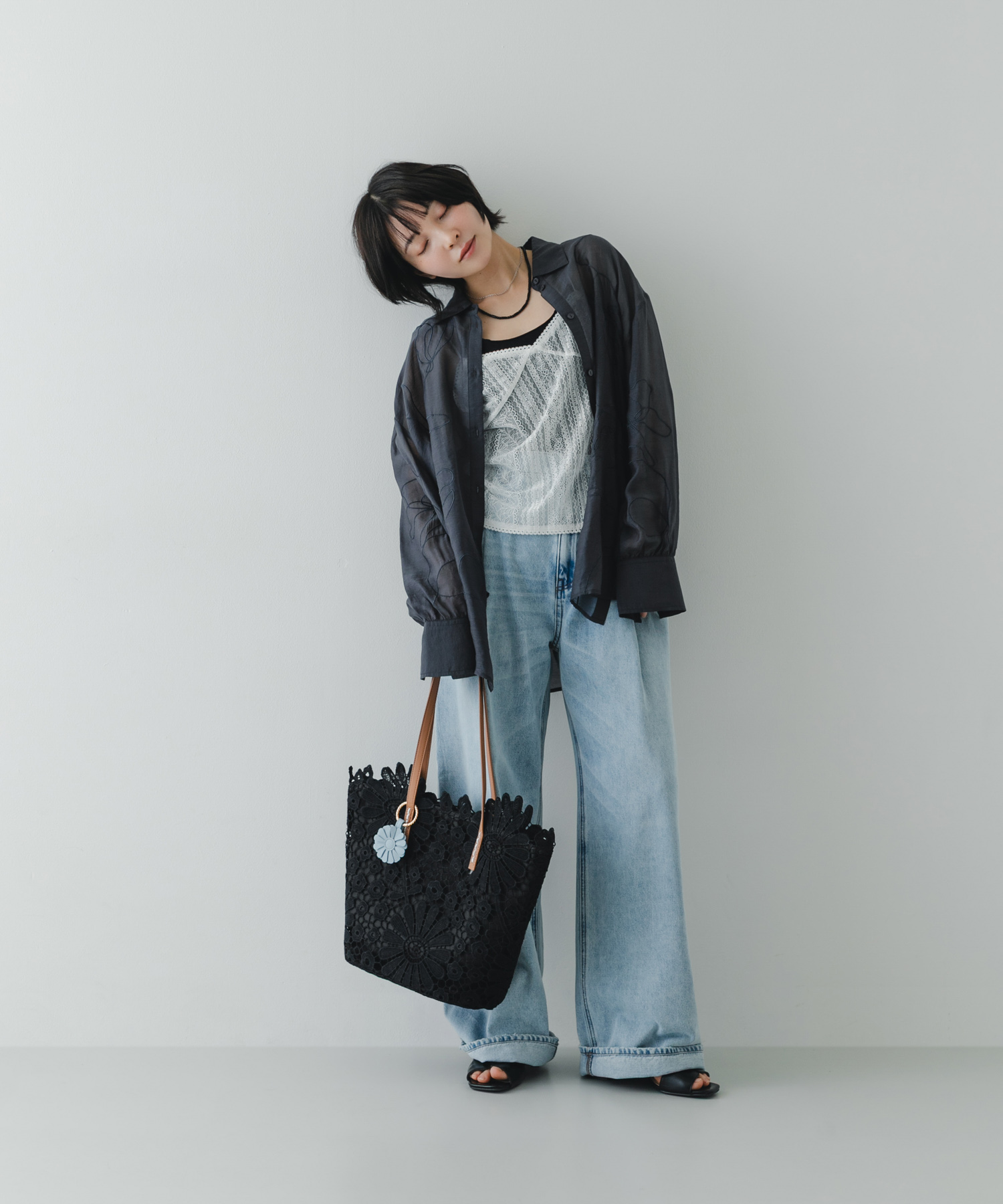 フラワーチャームトートバッグ BLACK One