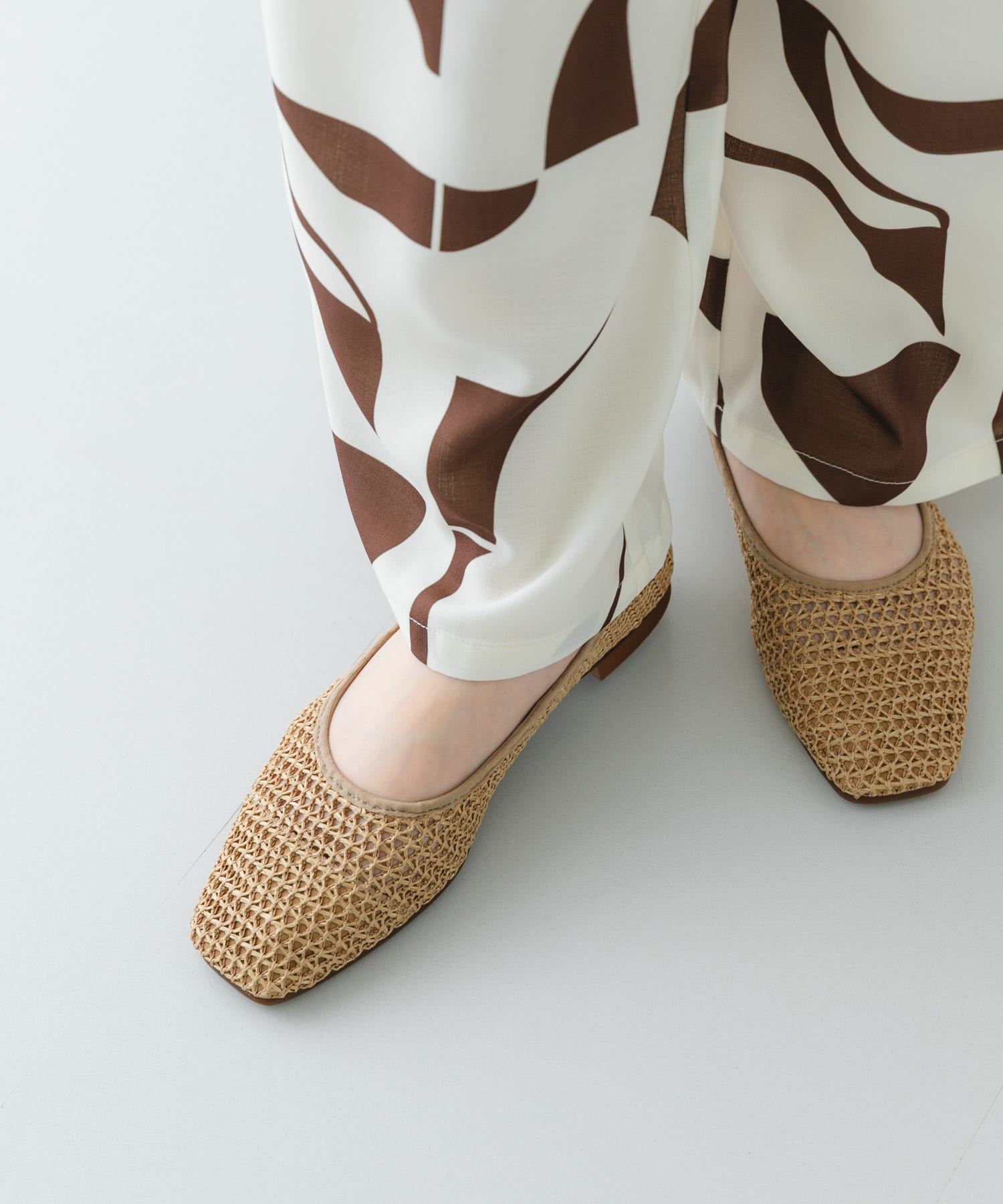 『MADE IN JAPAN』 スクエアメッシュフラットシューズ BEIGE 36