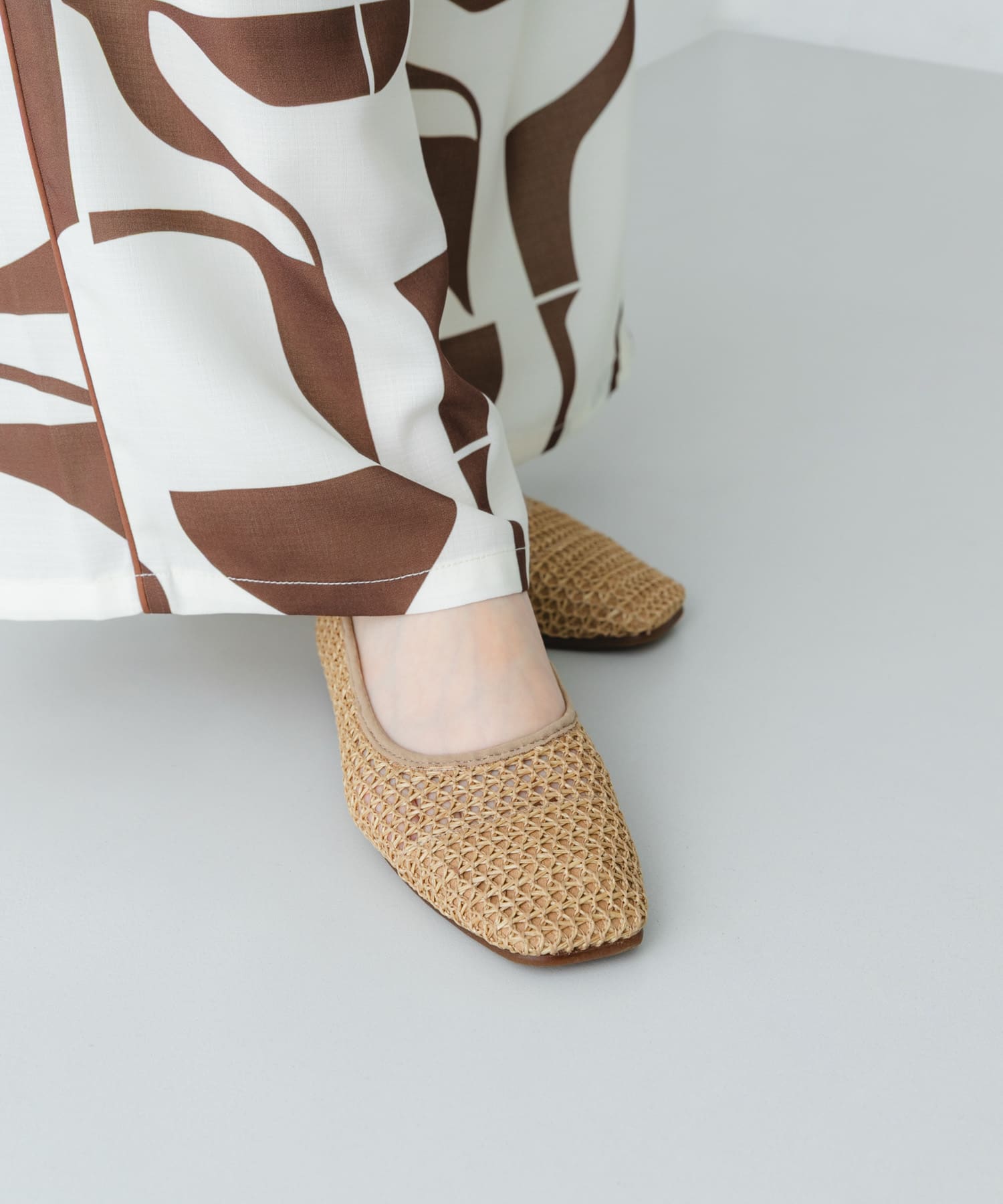 『MADE IN JAPAN』 スクエアメッシュフラットシューズ BEIGE 36
