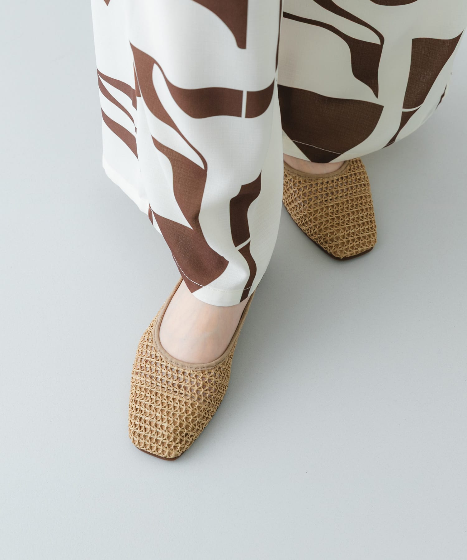 『MADE IN JAPAN』 スクエアメッシュフラットシューズ BEIGE 36