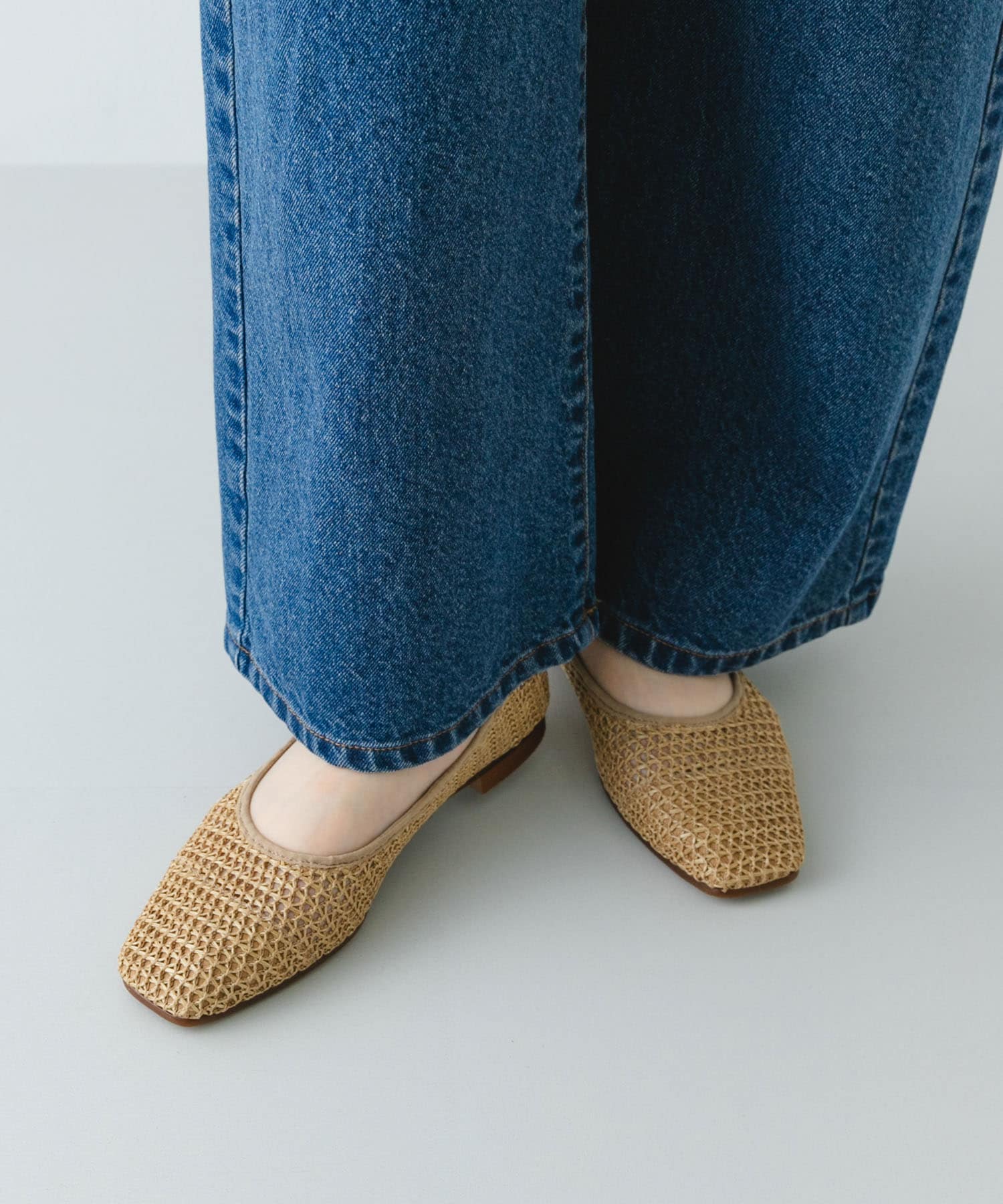 『MADE IN JAPAN』 スクエアメッシュフラットシューズ BEIGE 36