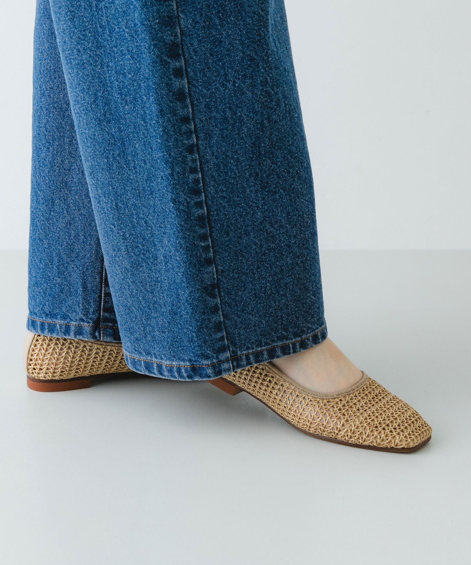 『MADE IN JAPAN』 スクエアメッシュフラットシューズ BEIGE 36