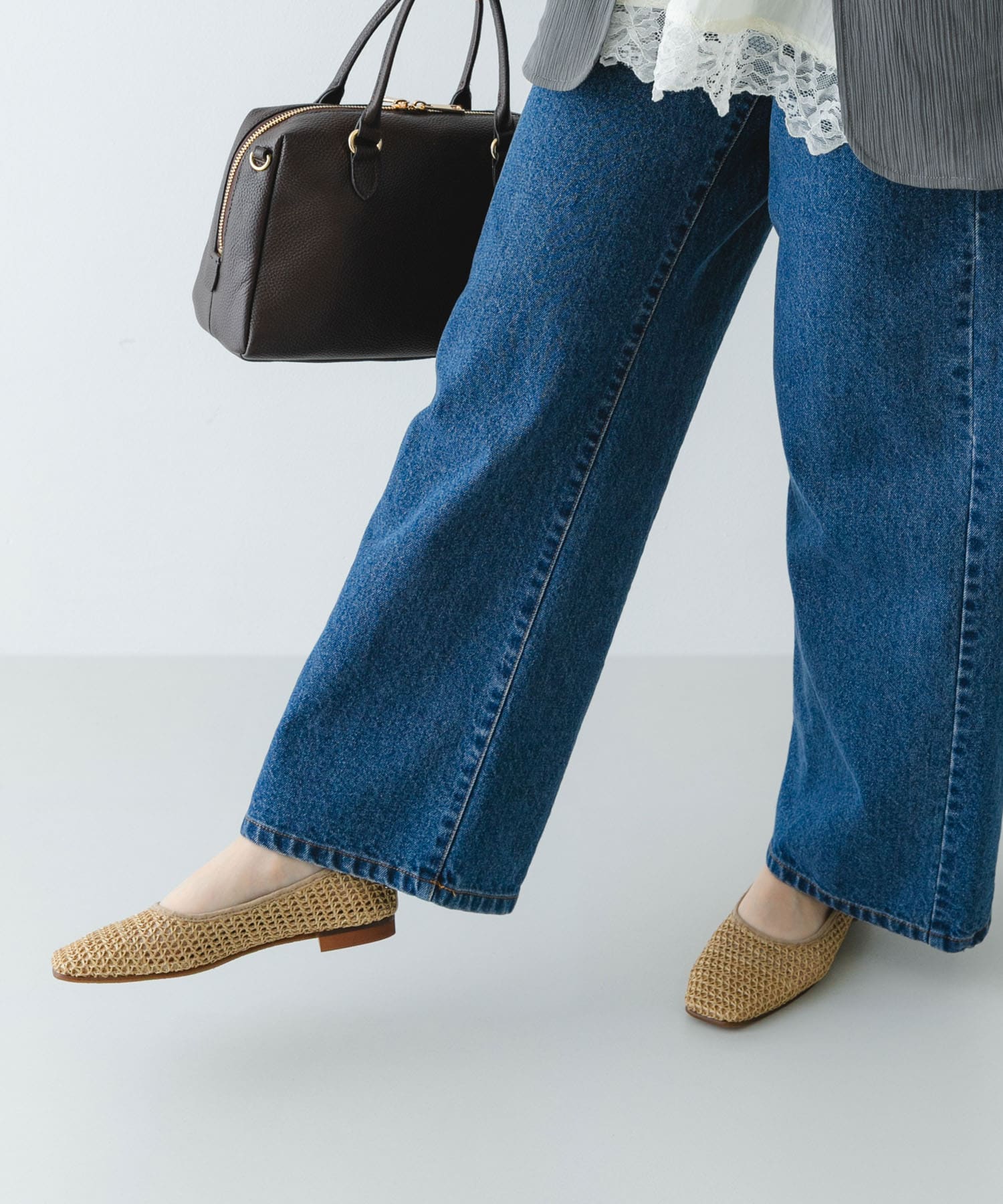 『MADE IN JAPAN』 スクエアメッシュフラットシューズ BEIGE 36