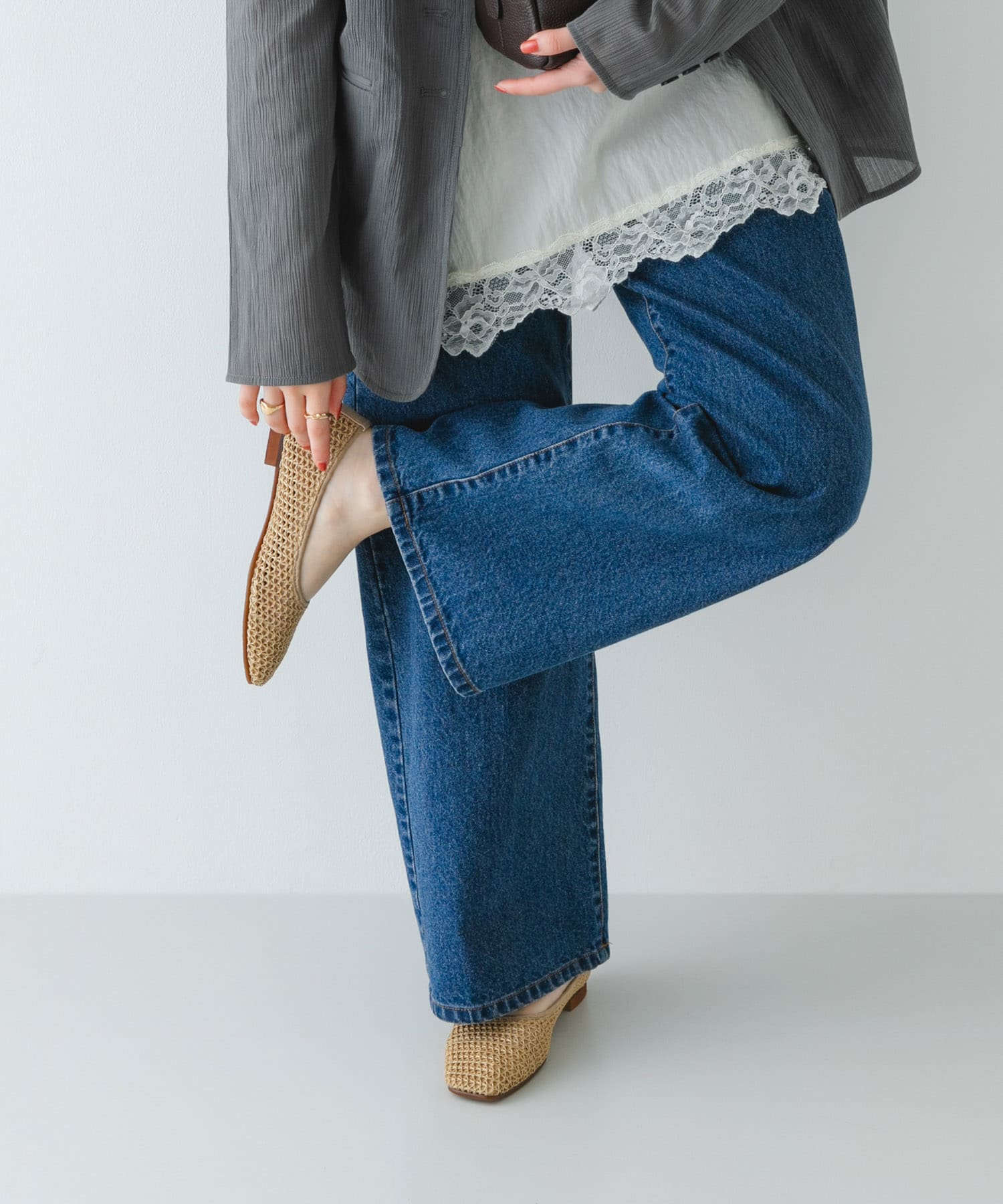 『MADE IN JAPAN』 スクエアメッシュフラットシューズ BEIGE 36