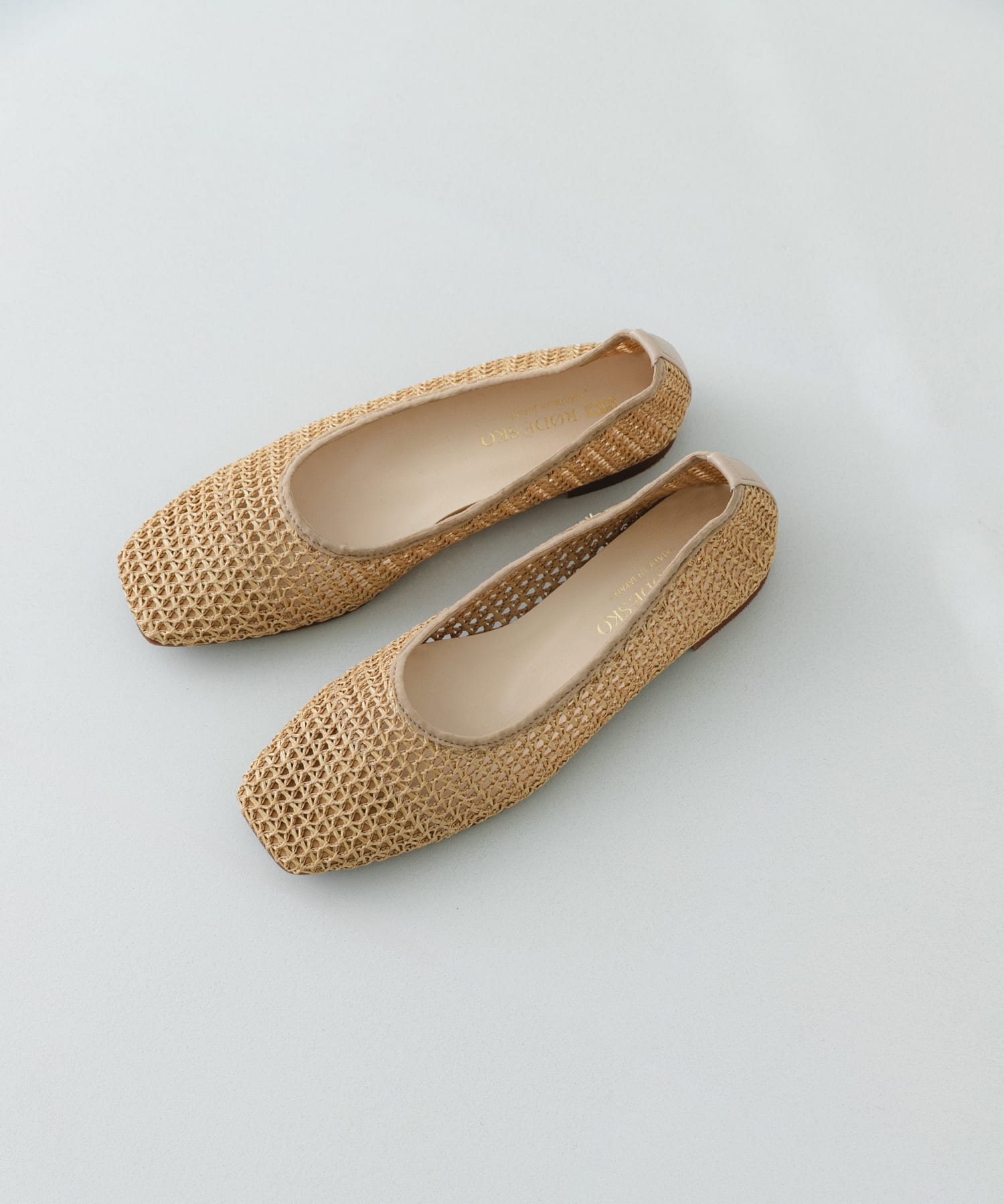 『MADE IN JAPAN』 スクエアメッシュフラットシューズ BEIGE 36