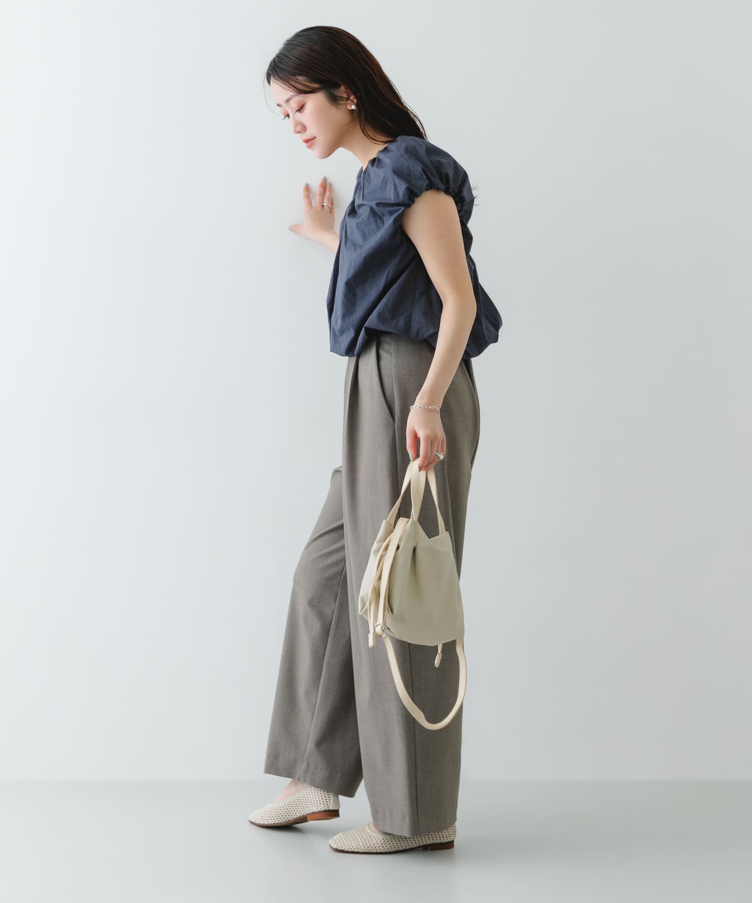 『MADE IN JAPAN』 スクエアメッシュフラットシューズ IVORY 36