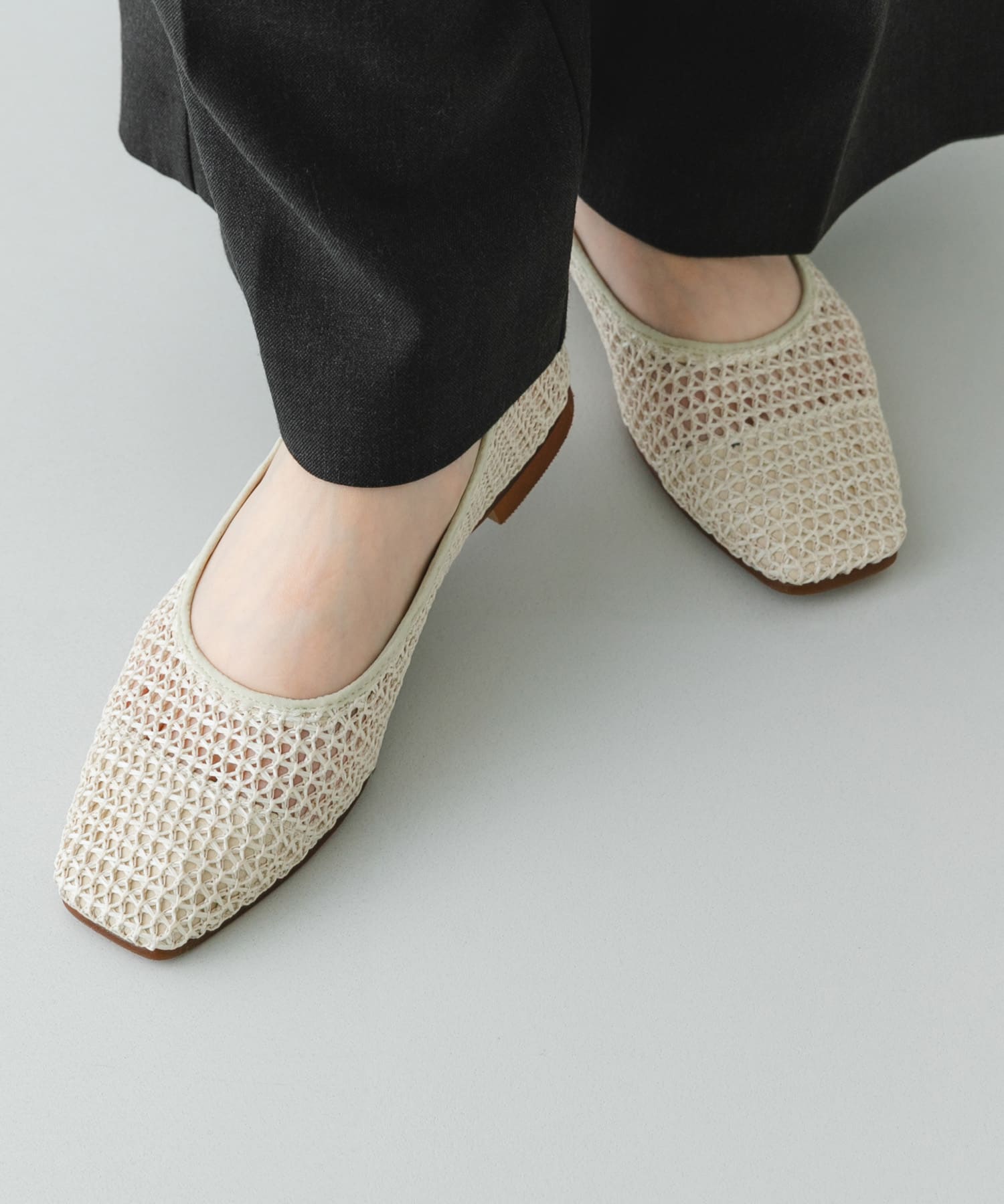 『MADE IN JAPAN』 スクエアメッシュフラットシューズ IVORY 36