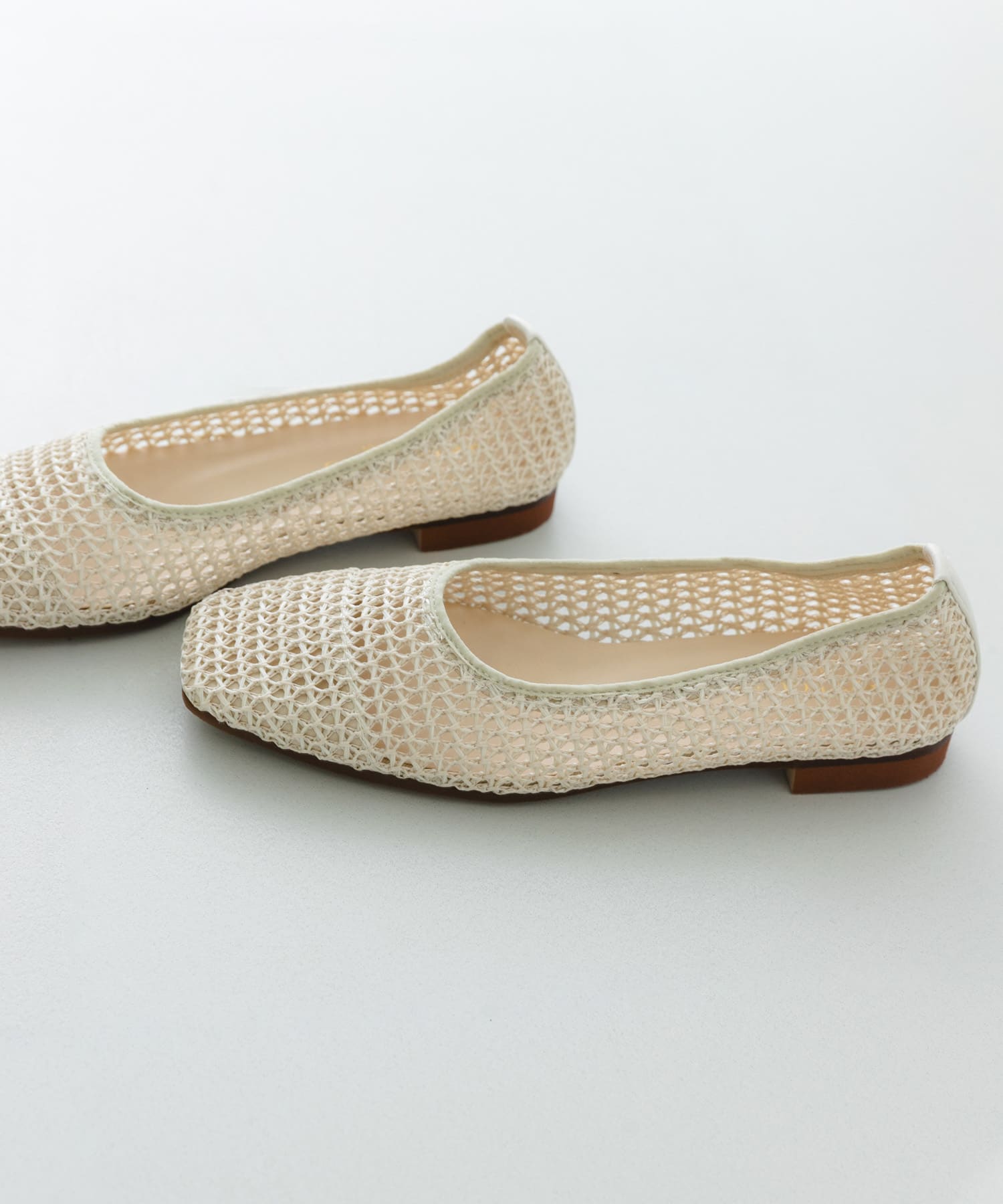 『MADE IN JAPAN』 スクエアメッシュフラットシューズ IVORY 36