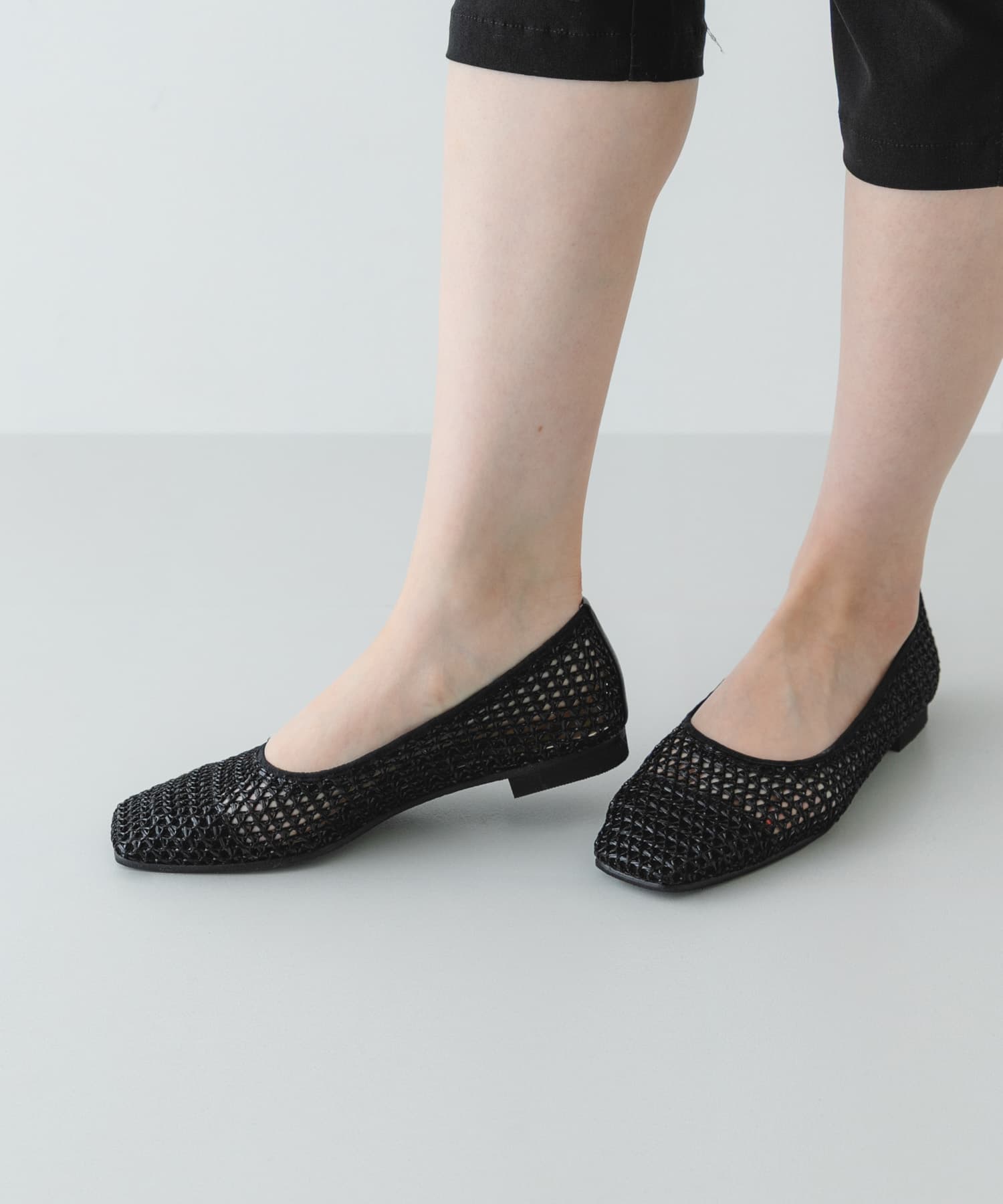 『MADE IN JAPAN』 スクエアメッシュフラットシューズ BLACK 36