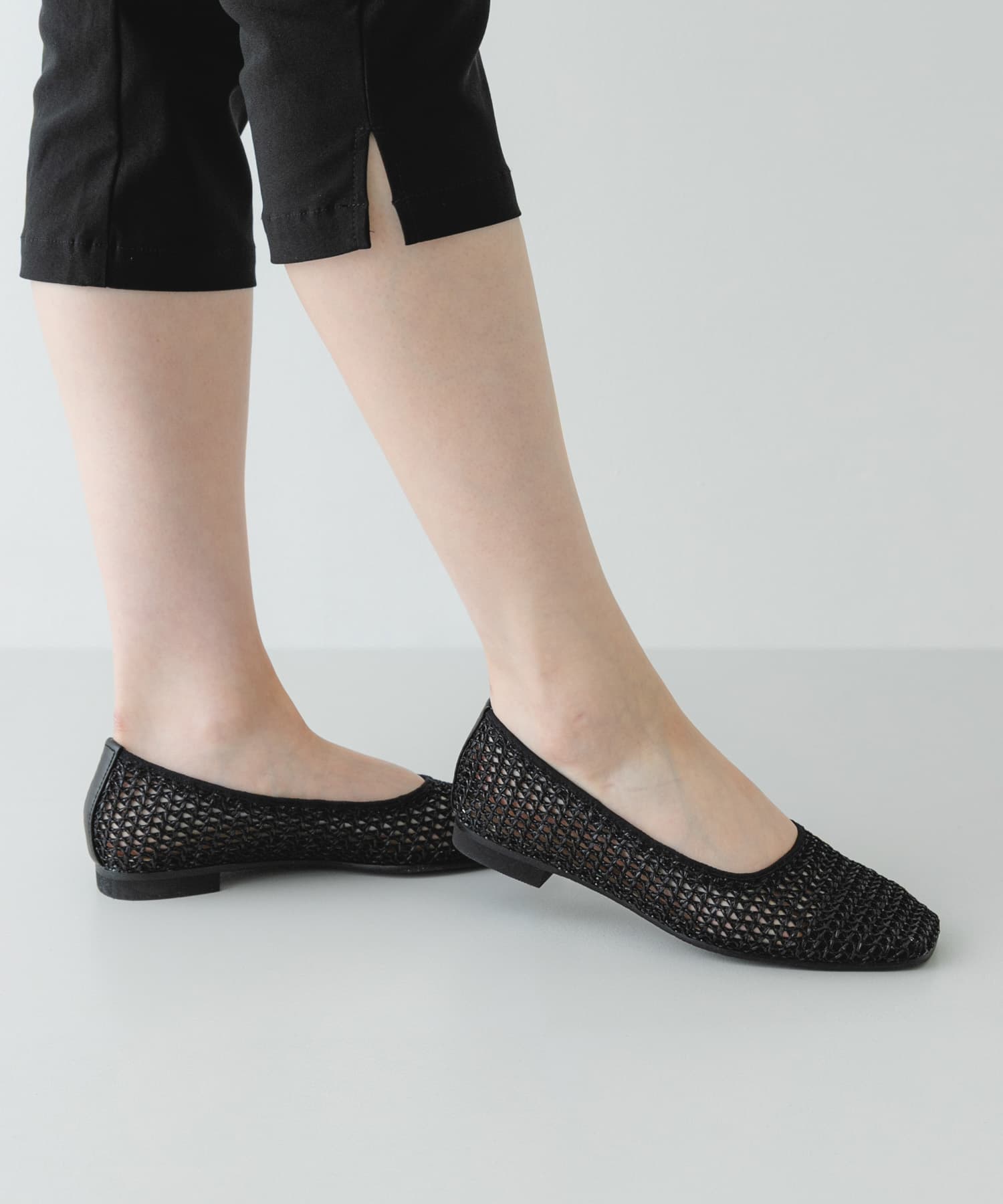 『MADE IN JAPAN』 スクエアメッシュフラットシューズ BLACK 36