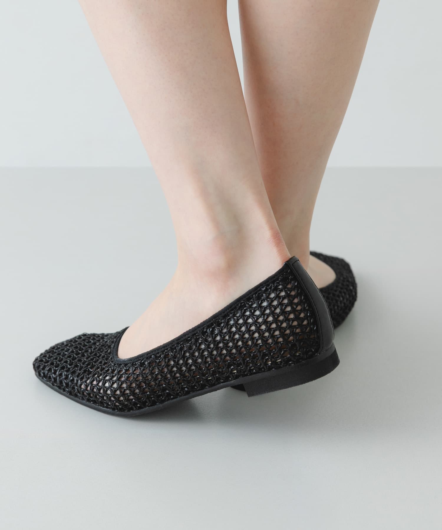 『MADE IN JAPAN』 スクエアメッシュフラットシューズ BLACK 36