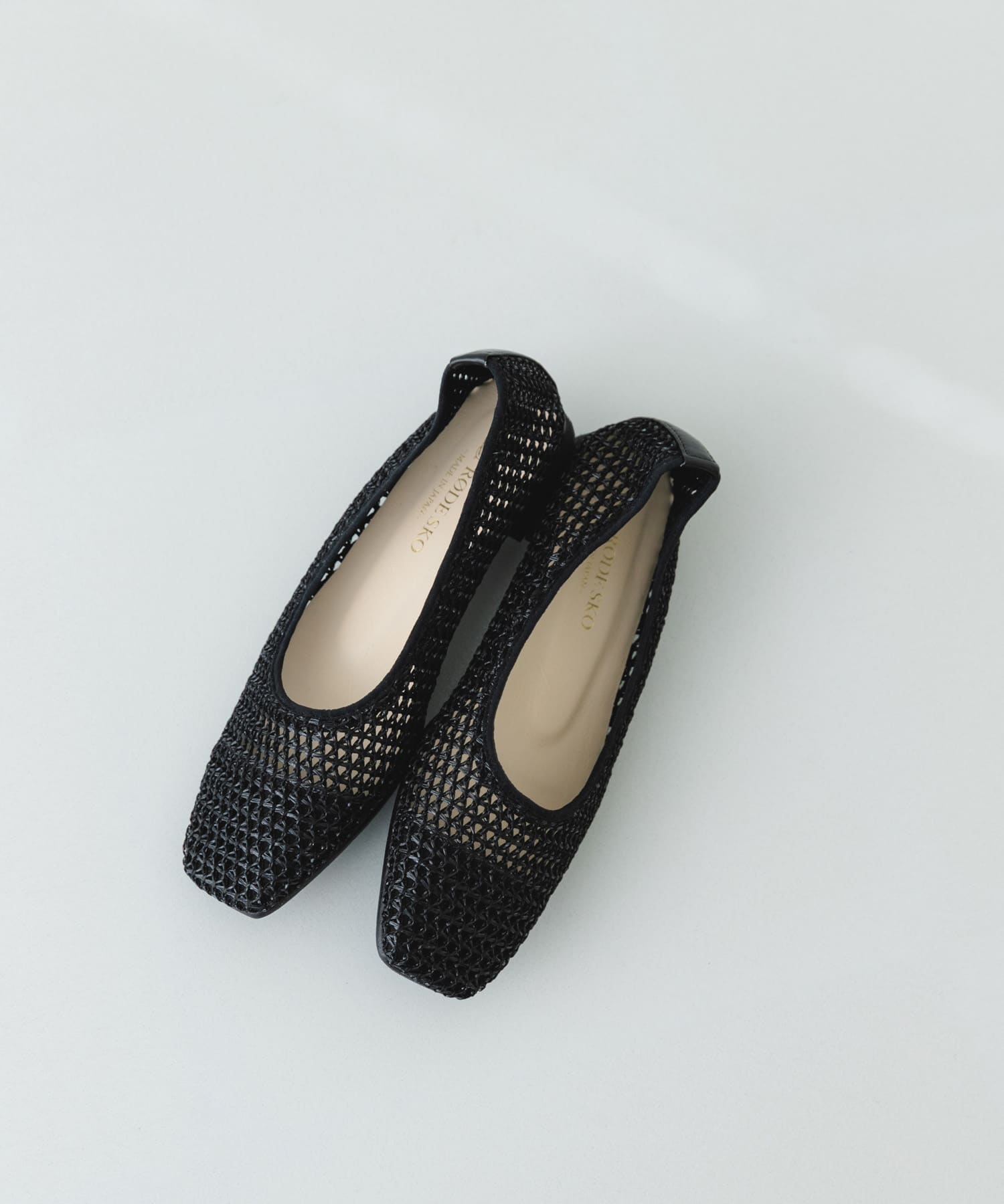 『MADE IN JAPAN』 スクエアメッシュフラットシューズ BLACK 36