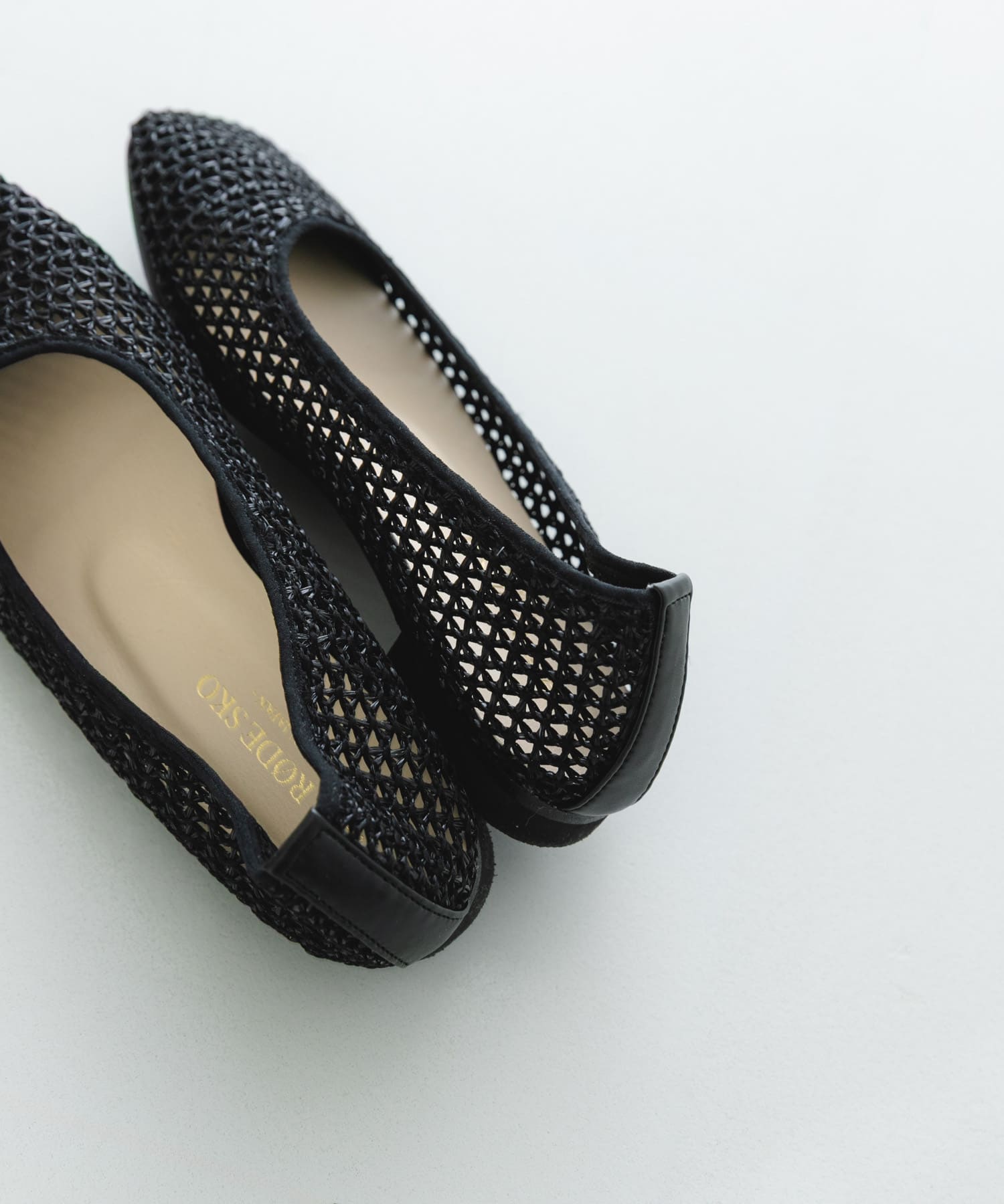 『MADE IN JAPAN』 スクエアメッシュフラットシューズ BLACK 36