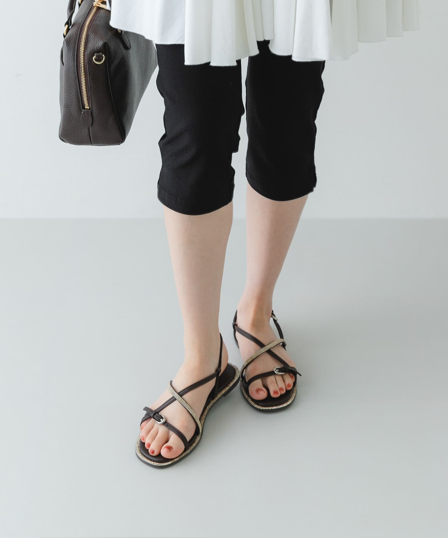 ラインストーンストラップサンダル DARK BROWN 36