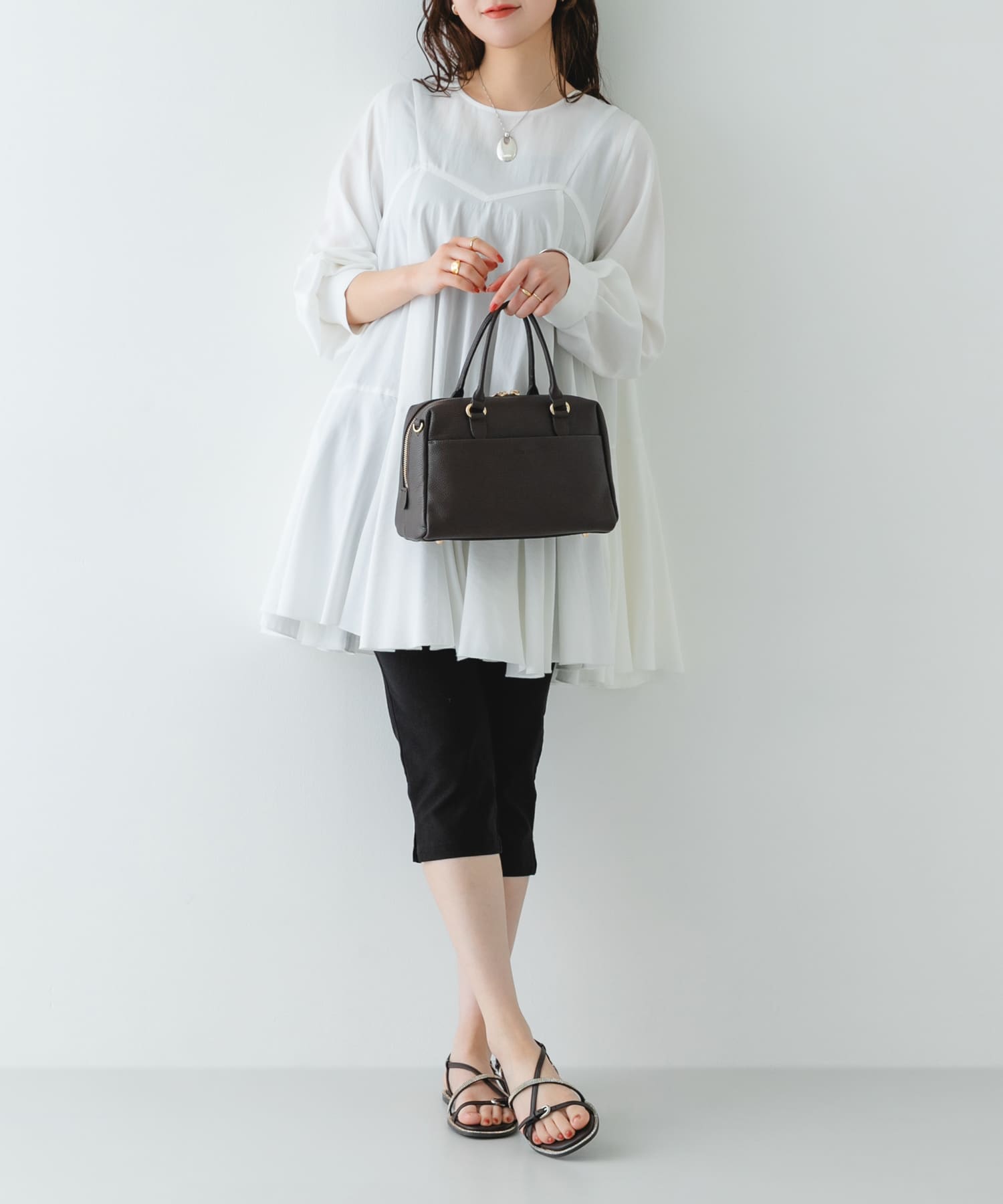 ラインストーンストラップサンダル DARK BROWN 36