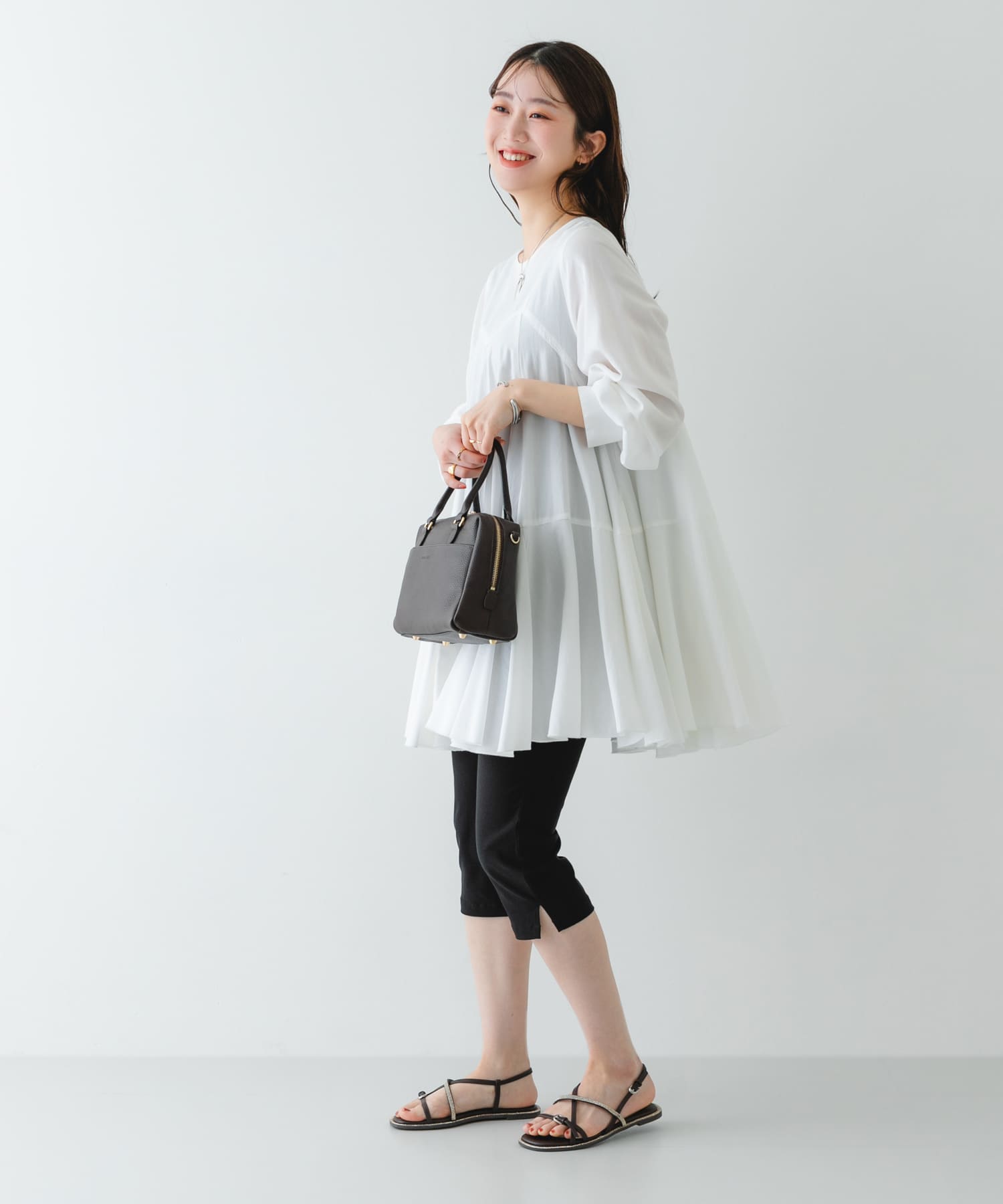 ラインストーンストラップサンダル DARK BROWN 36