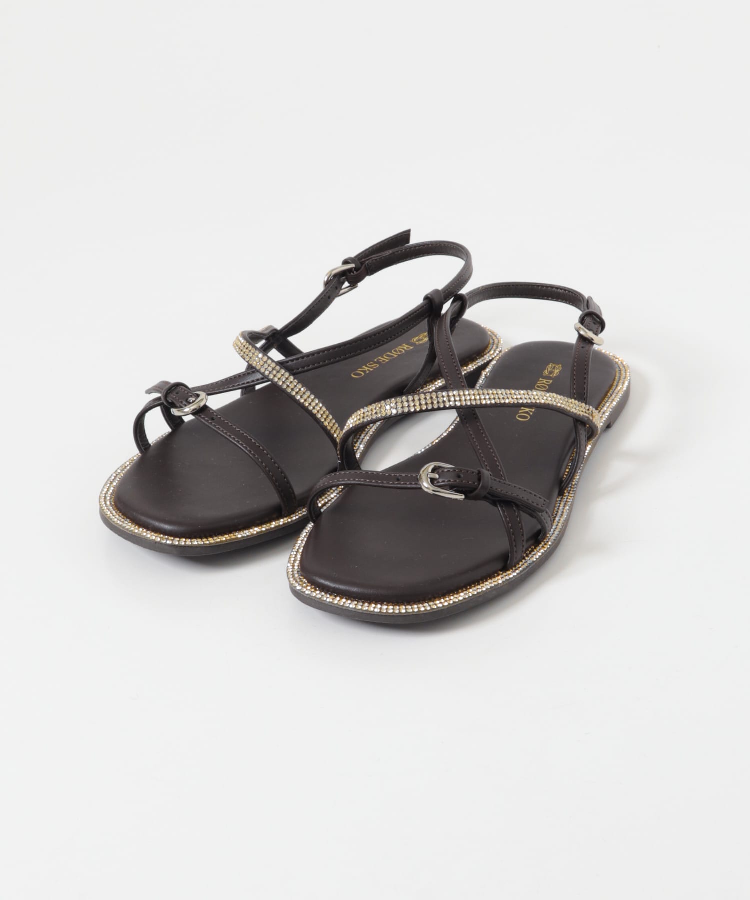 ラインストーンストラップサンダル DARK BROWN 36