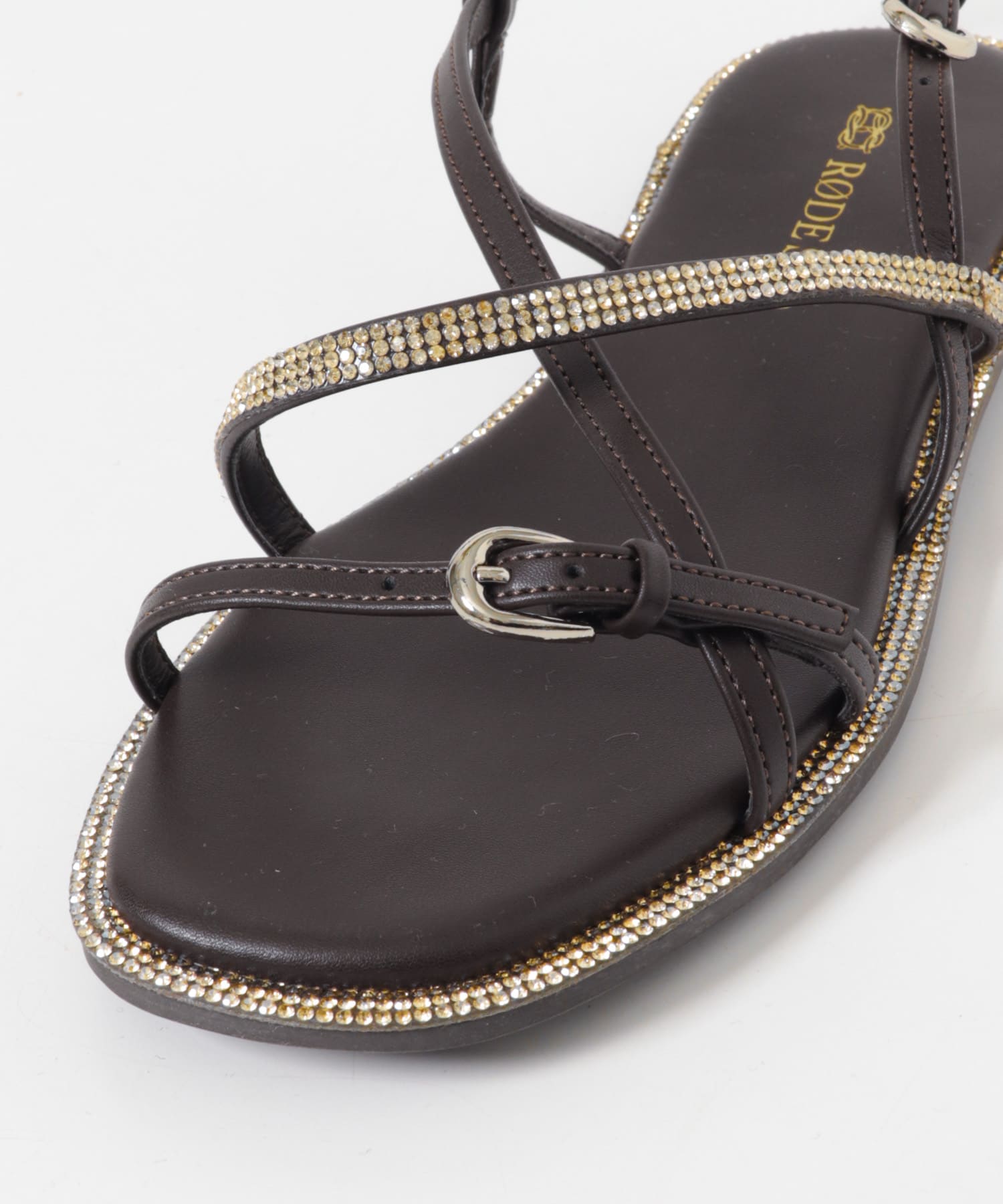 ラインストーンストラップサンダル DARK BROWN 36