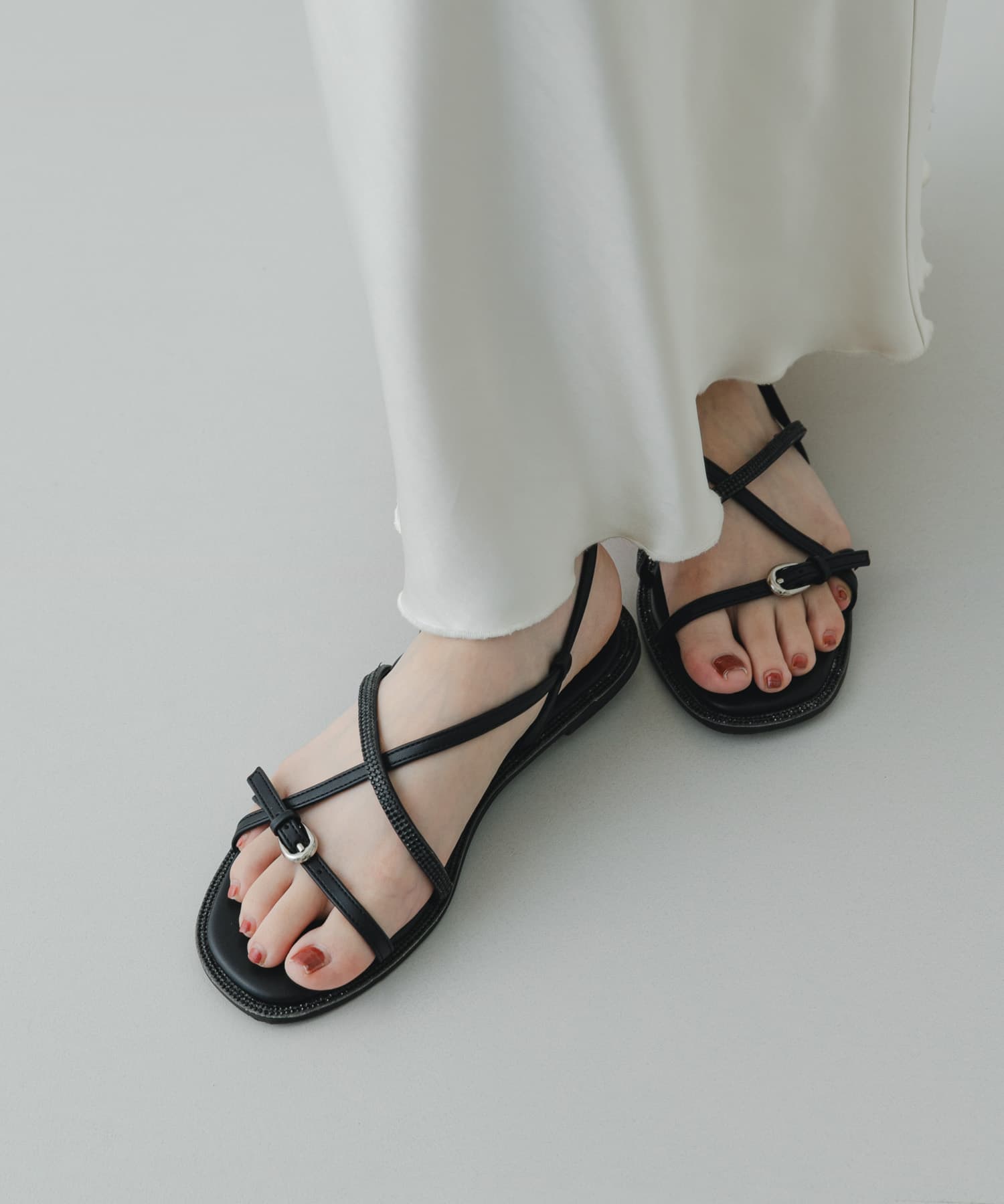 ラインストーンストラップサンダル BLACK 36