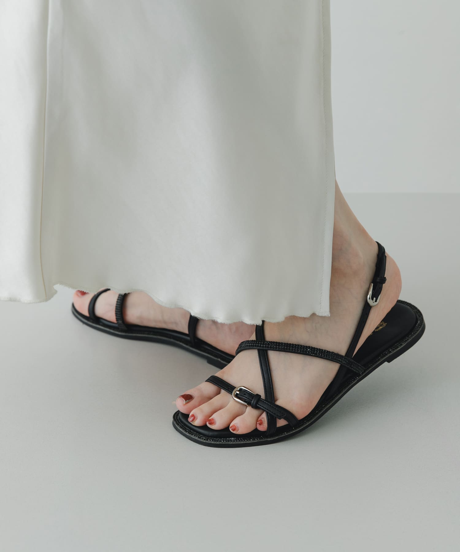 ラインストーンストラップサンダル BLACK 36