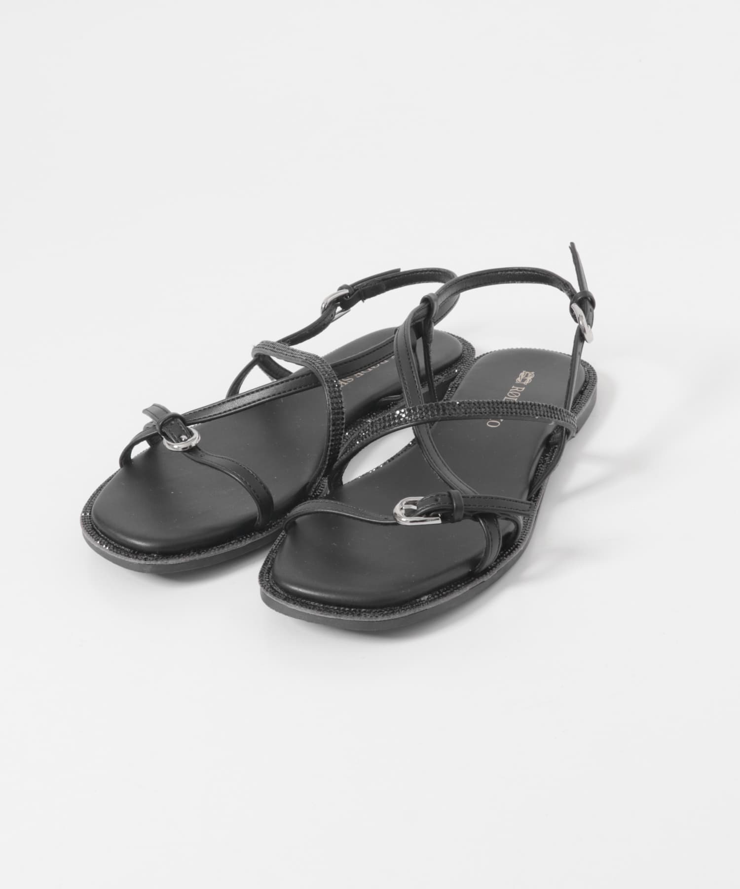 ラインストーンストラップサンダル BLACK 36