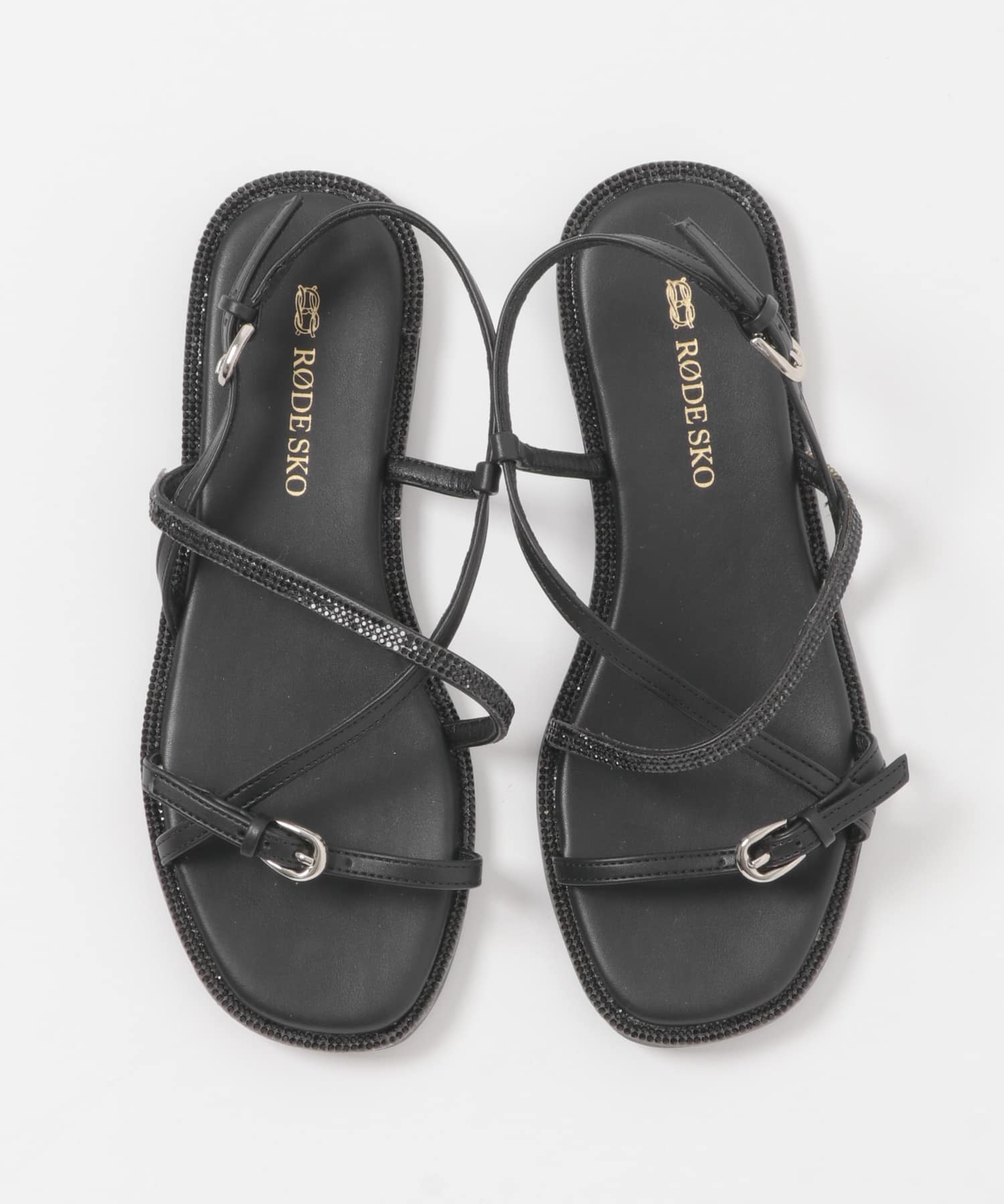 ラインストーンストラップサンダル BLACK 36