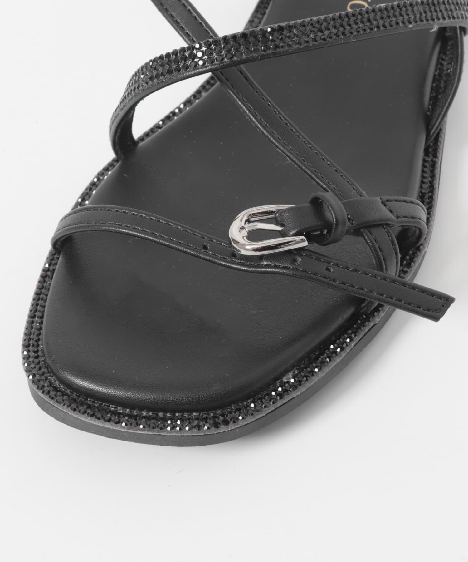 ラインストーンストラップサンダル BLACK 36
