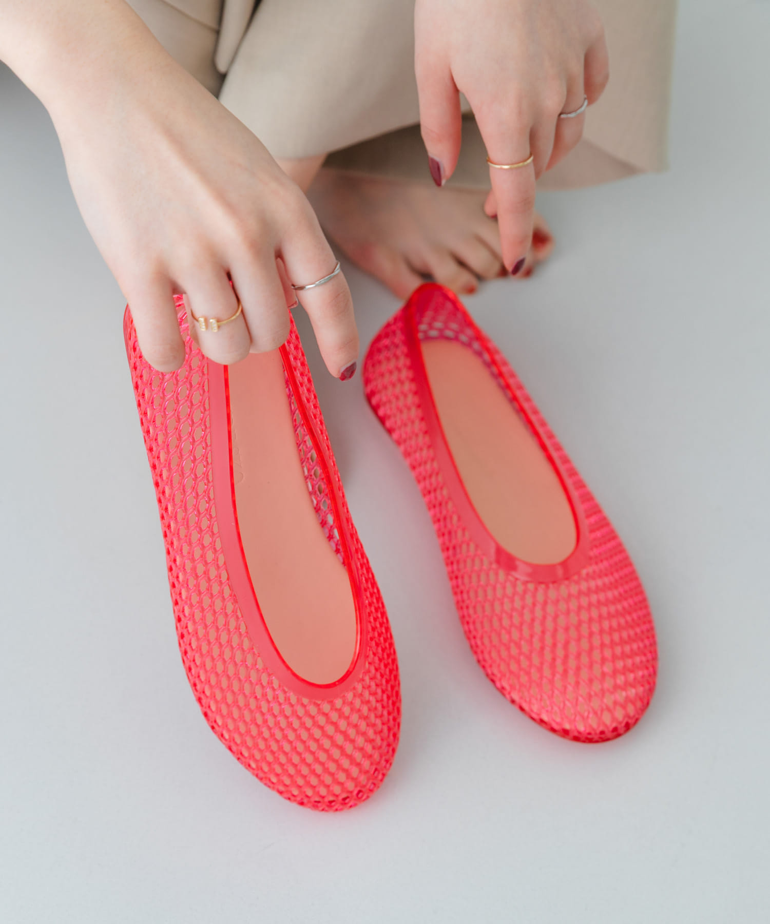 クリアカラーフラットシューズ RED 36