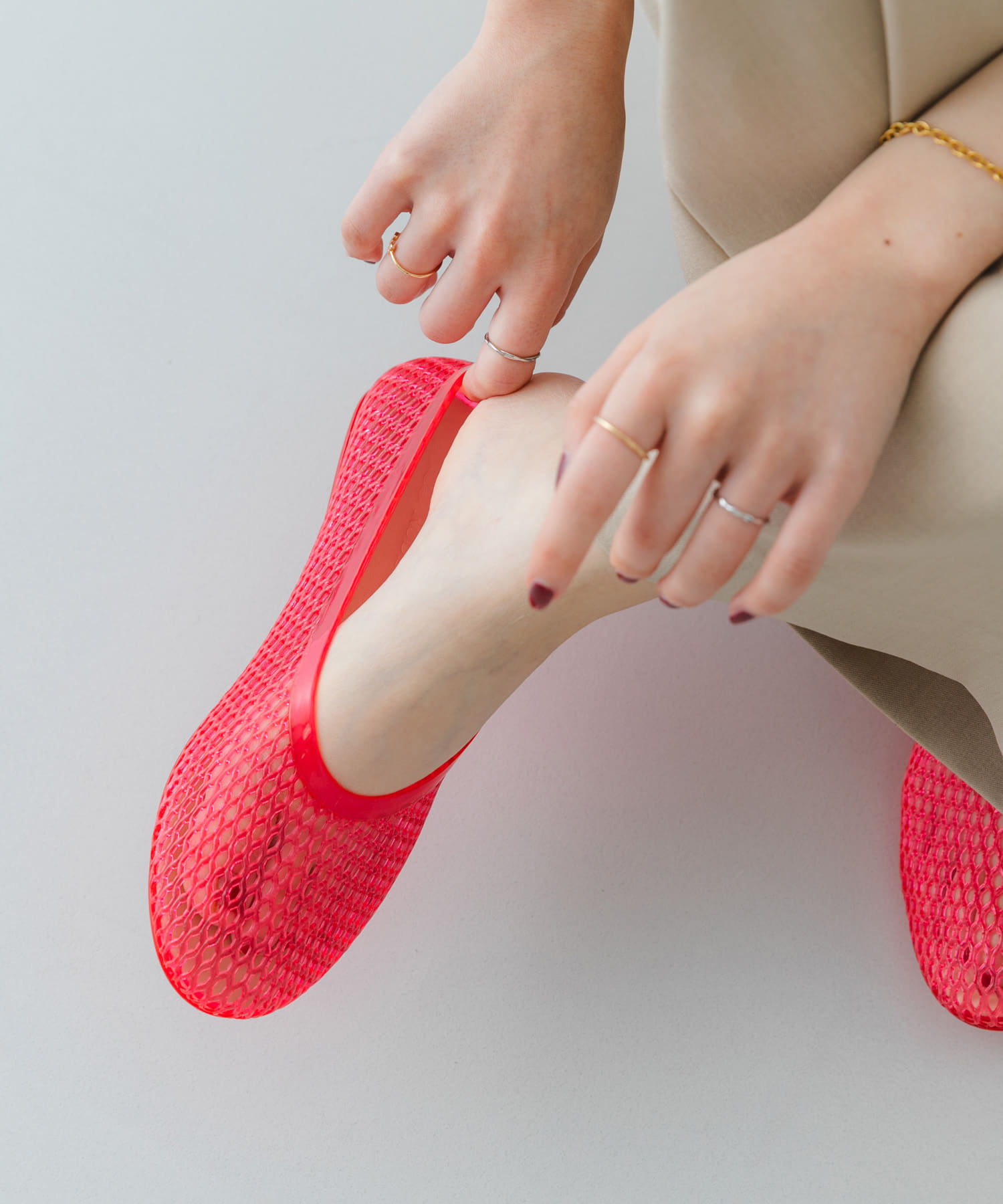 クリアカラーフラットシューズ RED 36