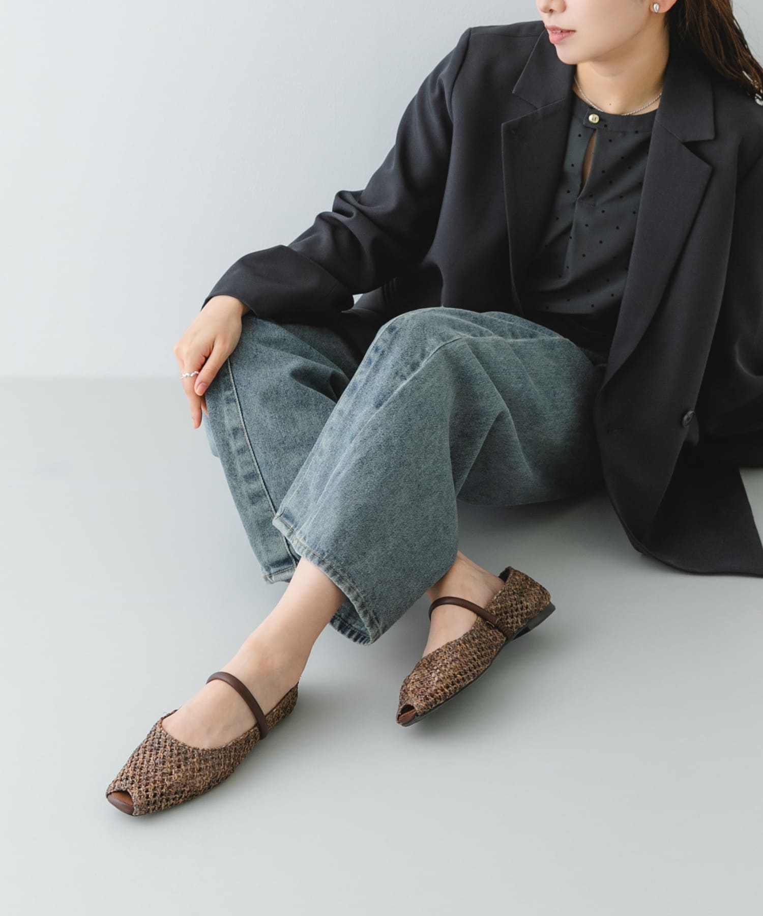 ピープトゥベルトメッシュフラット BROWN 36