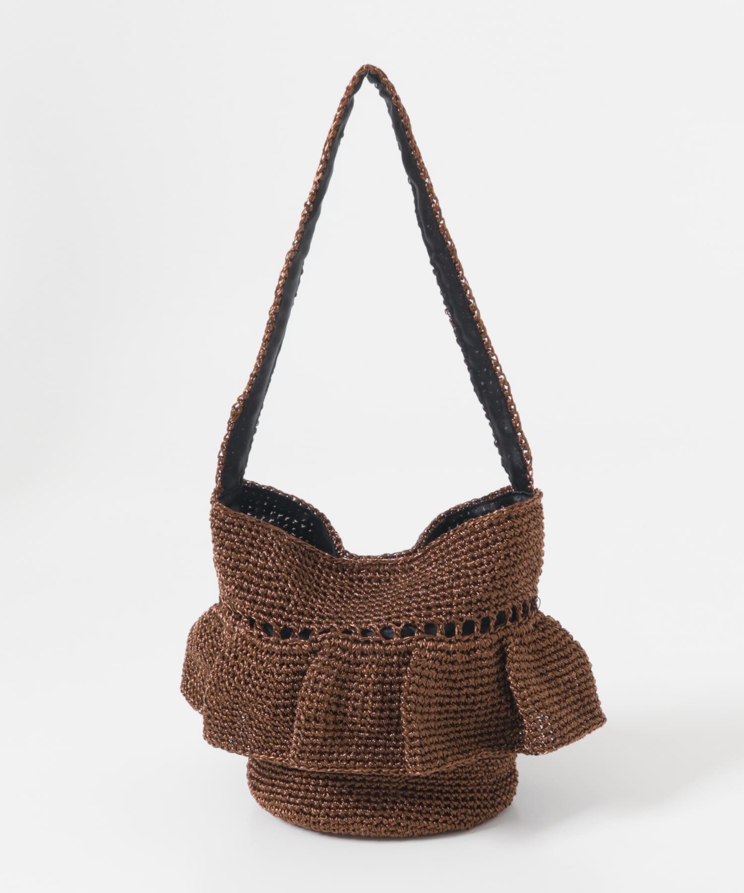 ワンハンドルフリルラメバッグ BROWN One