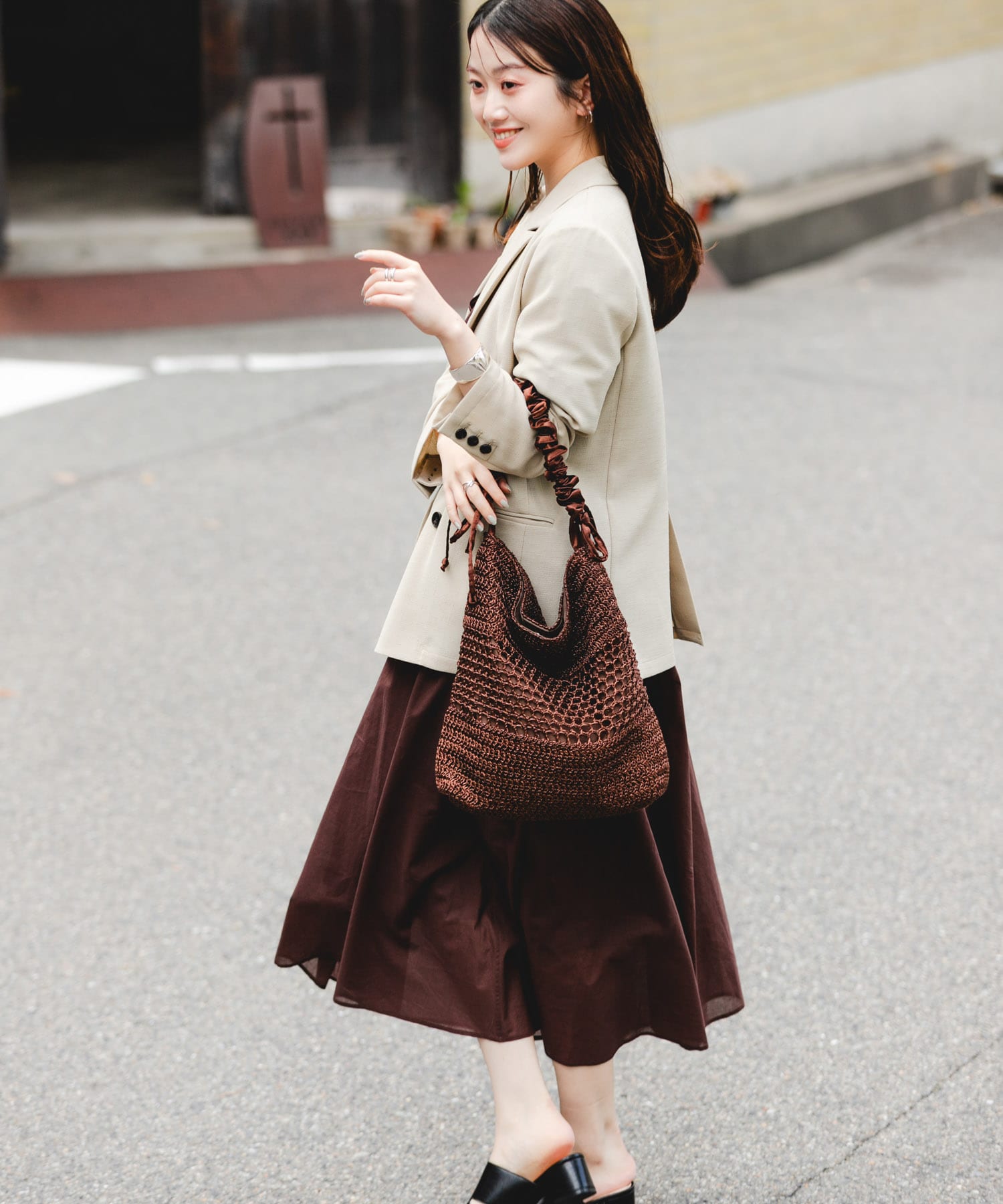 2WAYギャザーショルダーラメバッグ BROWN One