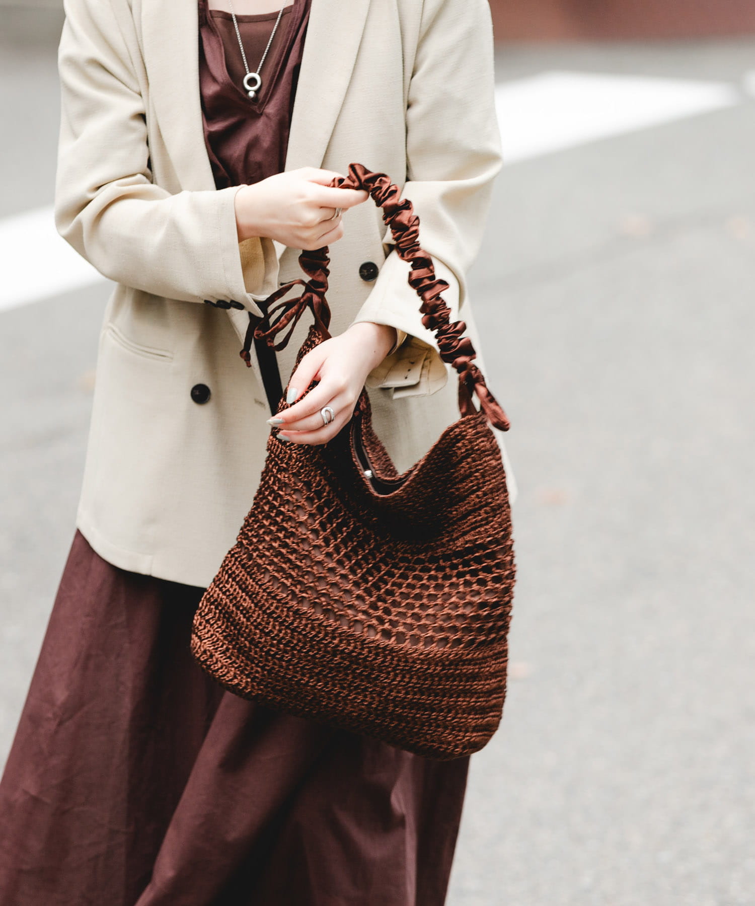 2WAYギャザーショルダーラメバッグ BROWN One