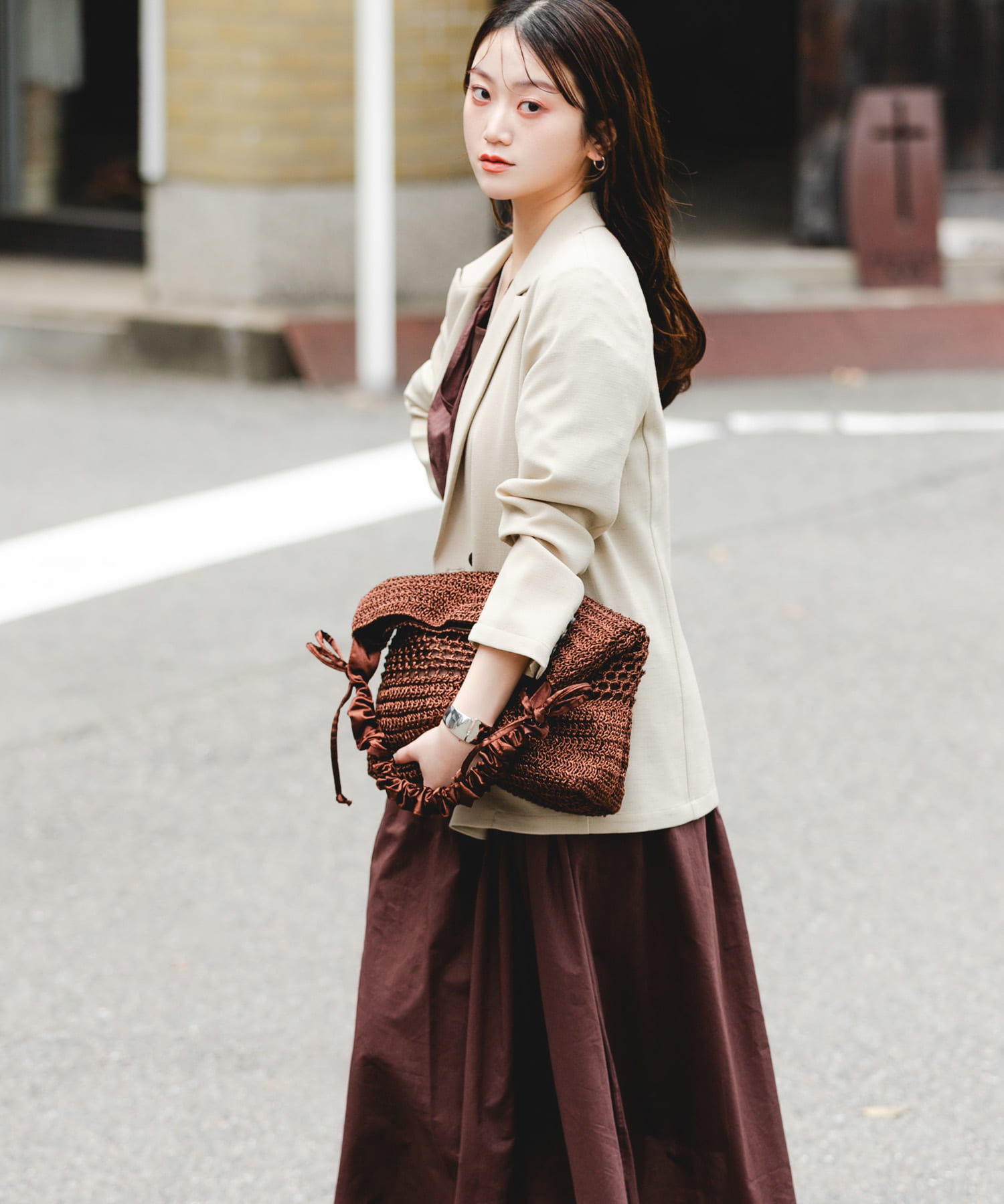2WAYギャザーショルダーラメバッグ BROWN One