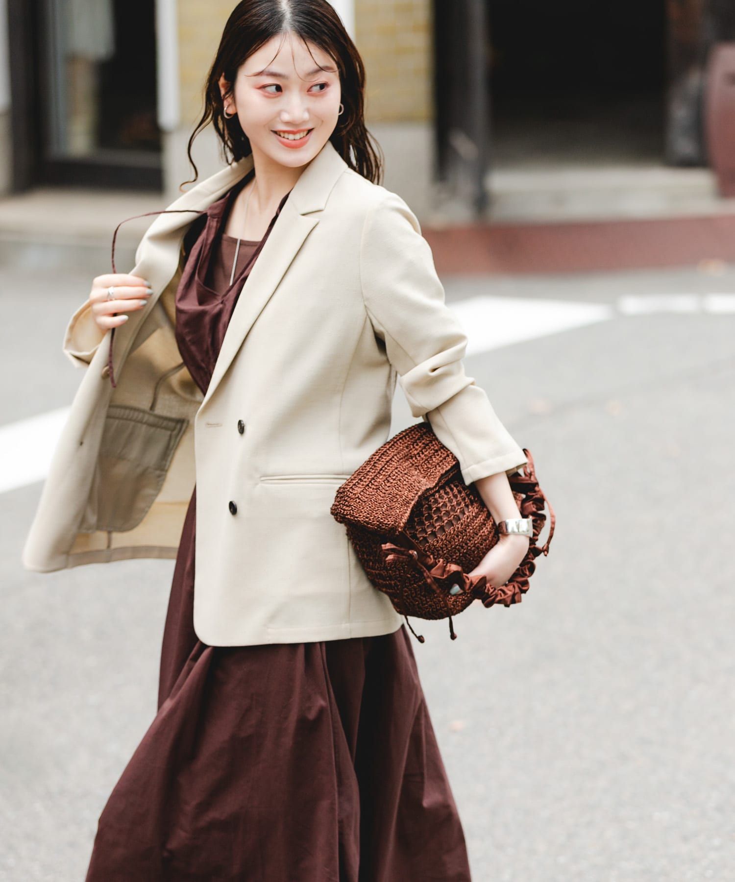 2WAYギャザーショルダーラメバッグ BROWN One