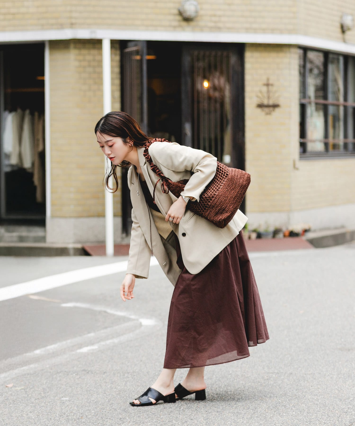 2WAYギャザーショルダーラメバッグ BROWN One