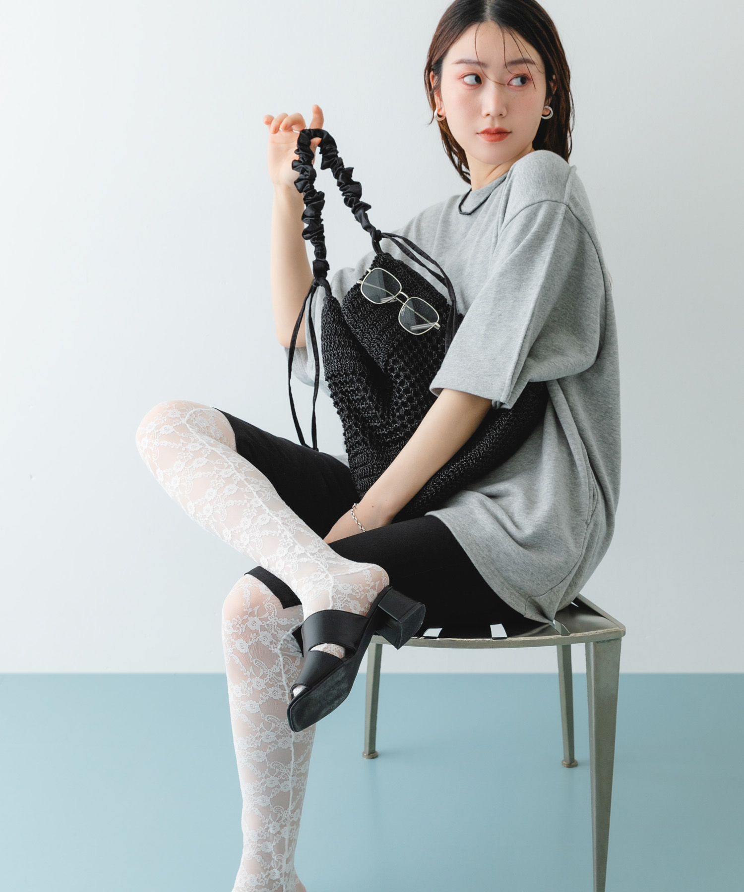 2WAYギャザーショルダーラメバッグ BLACK One