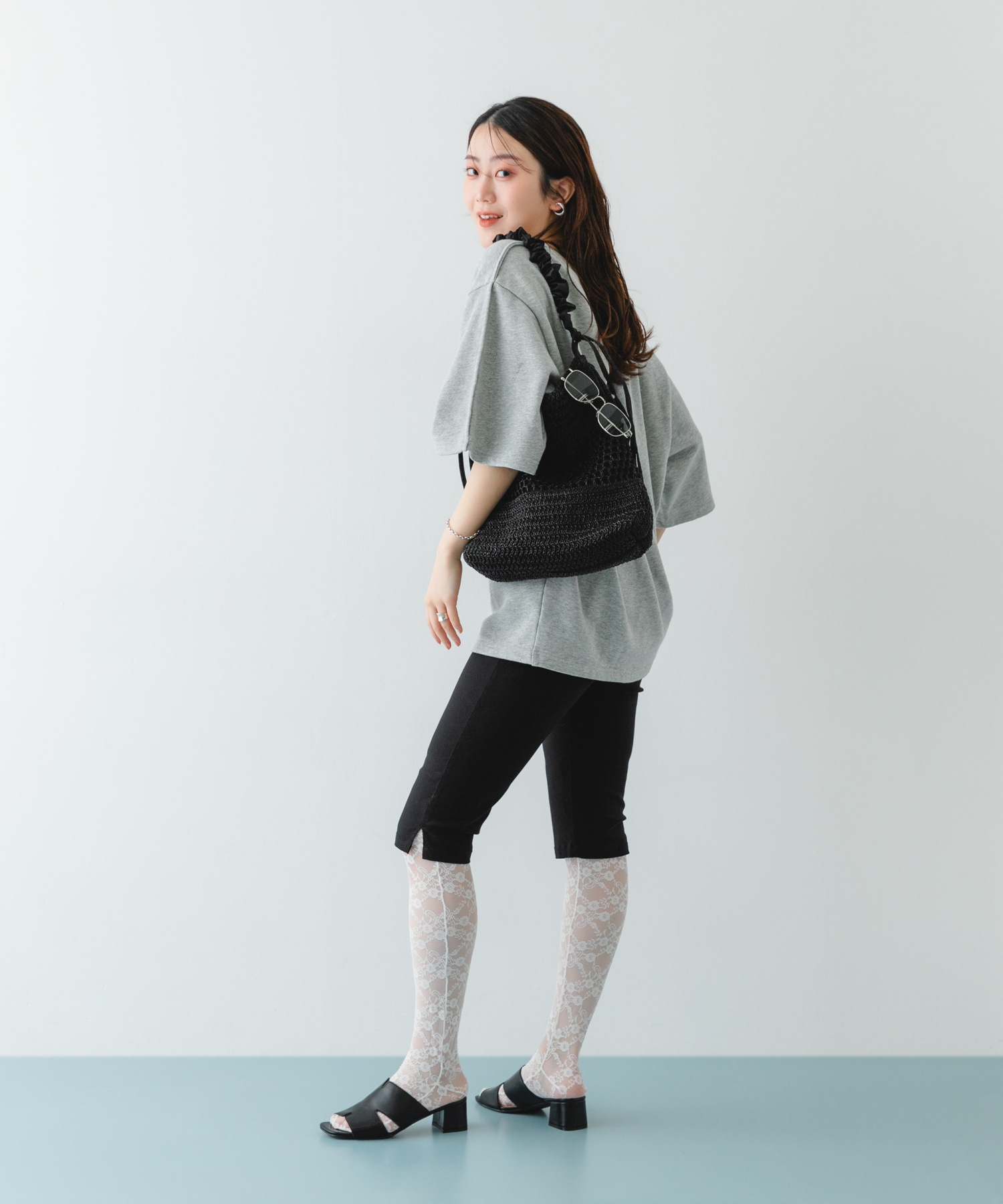 2WAYギャザーショルダーラメバッグ BLACK One