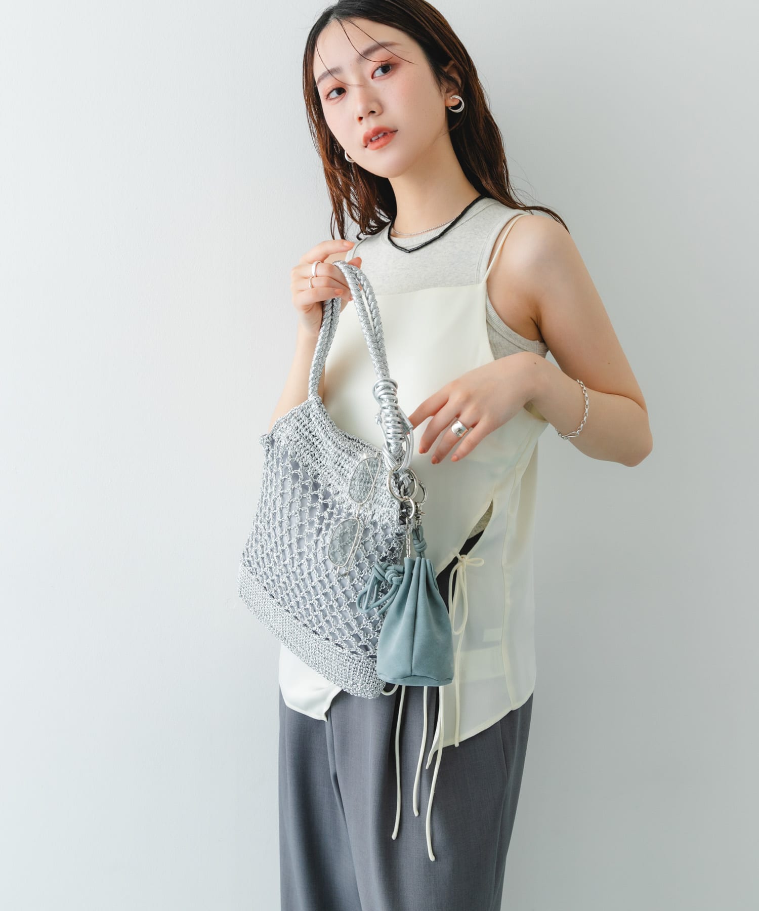 メタリックヤーントートバッグ SILVER One