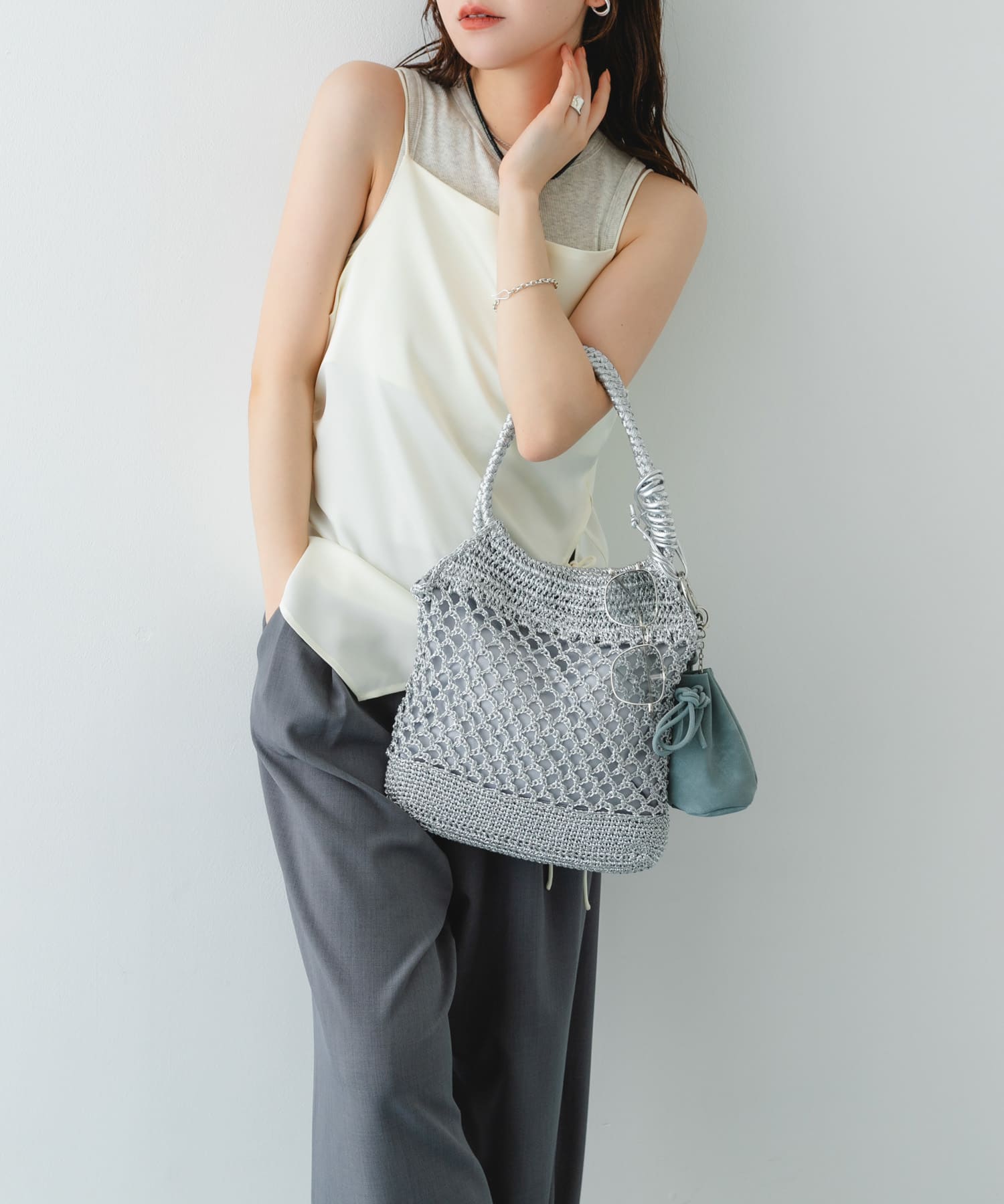 メタリックヤーントートバッグ SILVER One